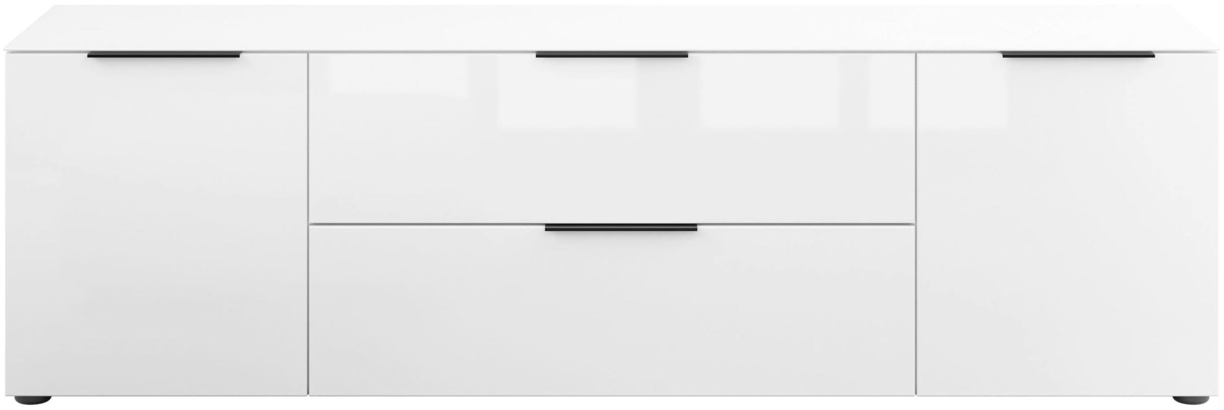 Image of Manjana Möbel Lowboard "mit Chrom oder Schwarz matten Metallgriffen" mit Glasfronten, melaminbeschichtete Oberfläche, Made in Germany