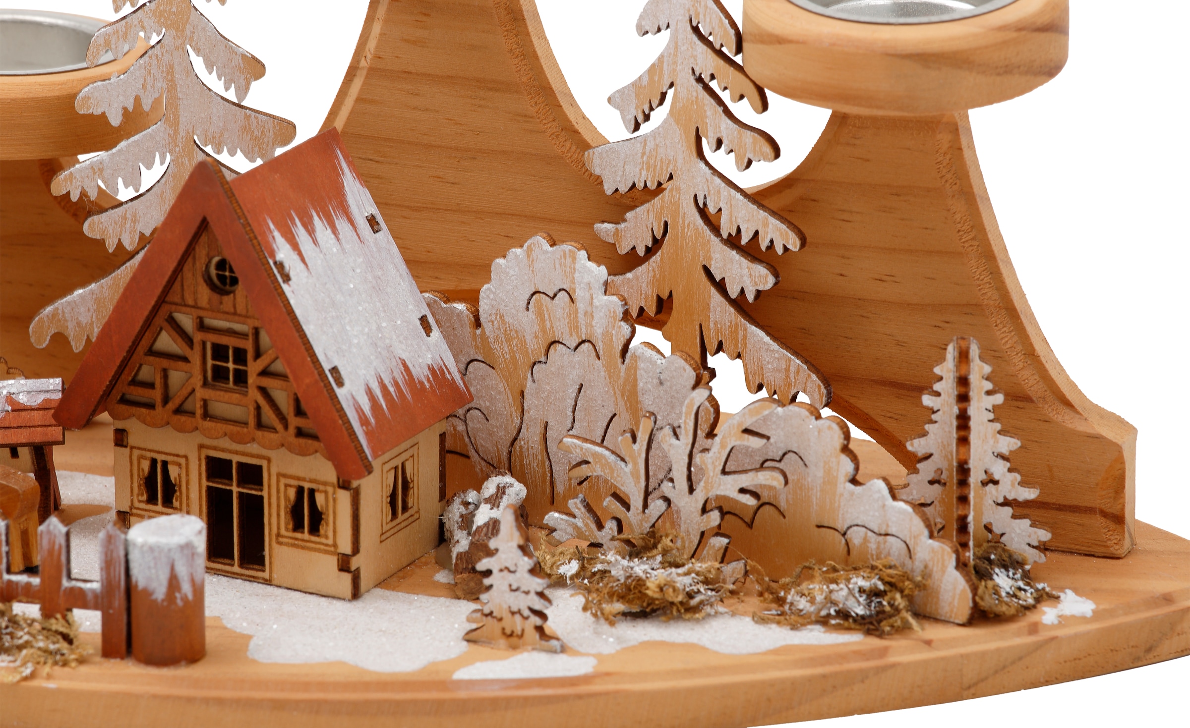 ♕ Home affaire Teelichthalter »Winterlandschaft, Weihnachtsdeko aus Holz«,  (1 St.), Adventsleuchter für 4 Teelichter, Breite ca. 37 cm  versandkostenfrei auf