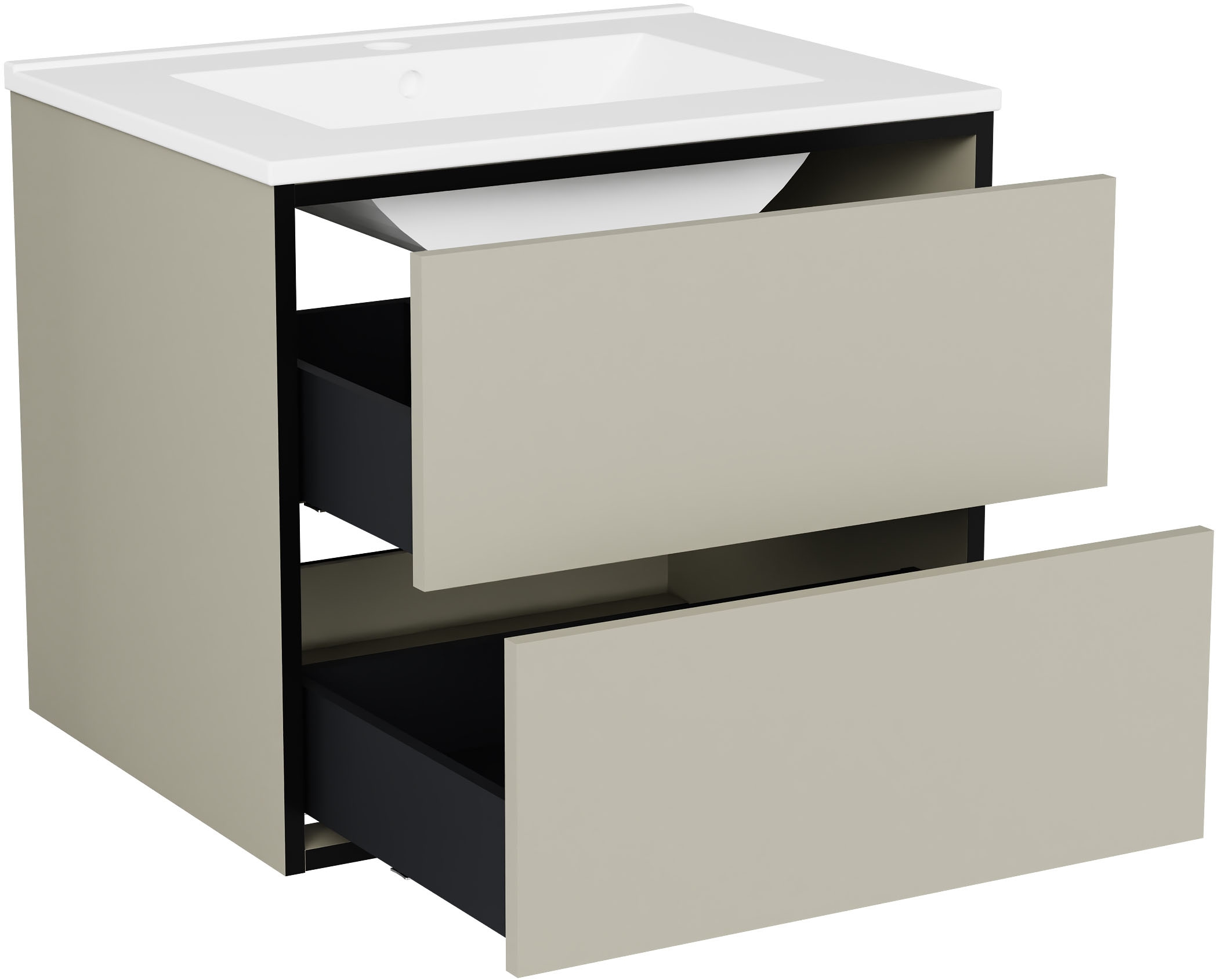 welltime Waschtisch »Waschbeckenunterschrank Line mit Waschbecken,Badmöbel,zwei Schubladen« Badschrank mit Waschbecken, Push to open, Masse B/H/T: 61/53/47 cm