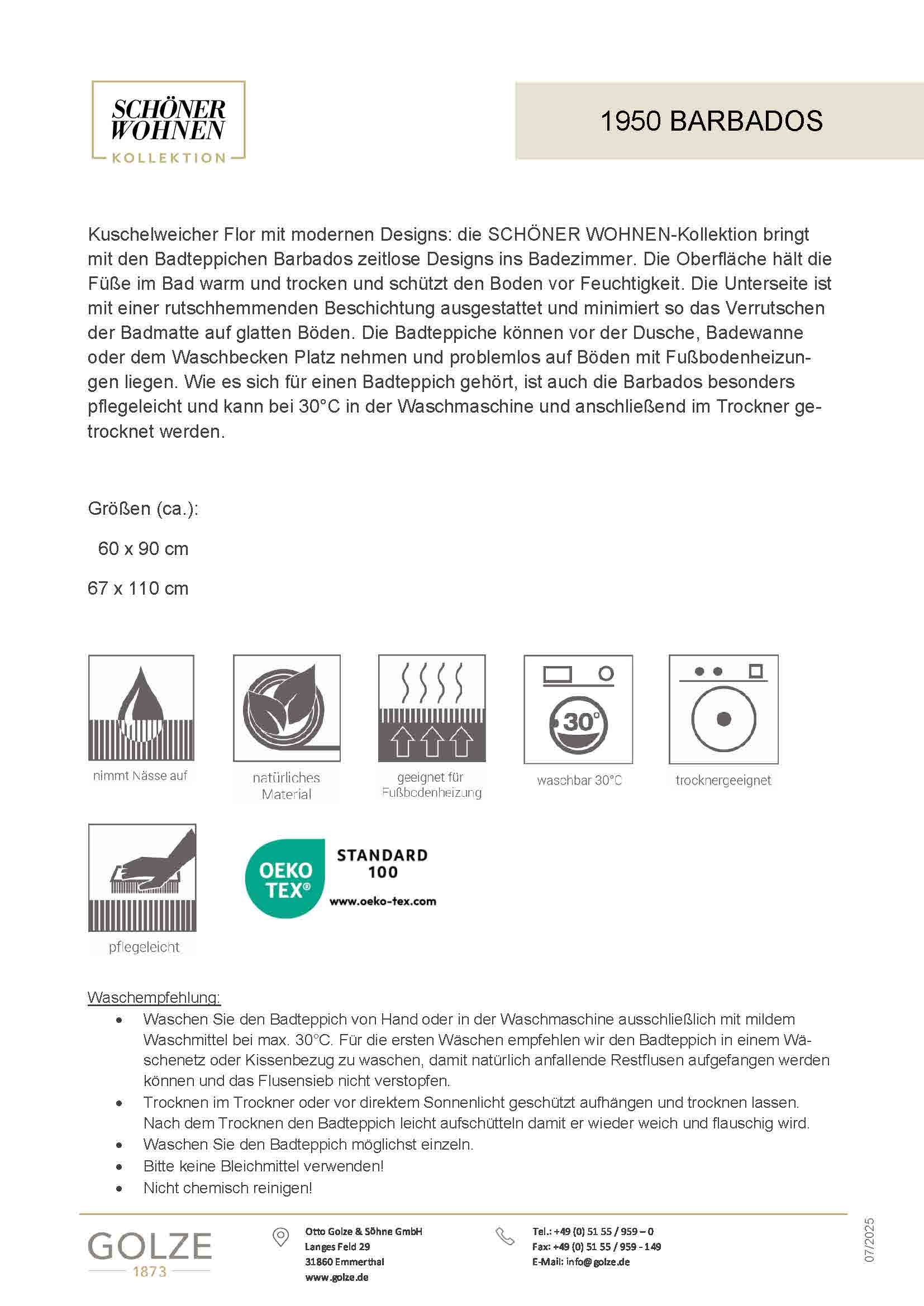 SCHÖNER WOHNEN-Kollektion Badematte »Barbados 234« Höhe 17 mm fussbodenheizungsgeeignet kuschelweicher Badezimmerteppich, waschbar