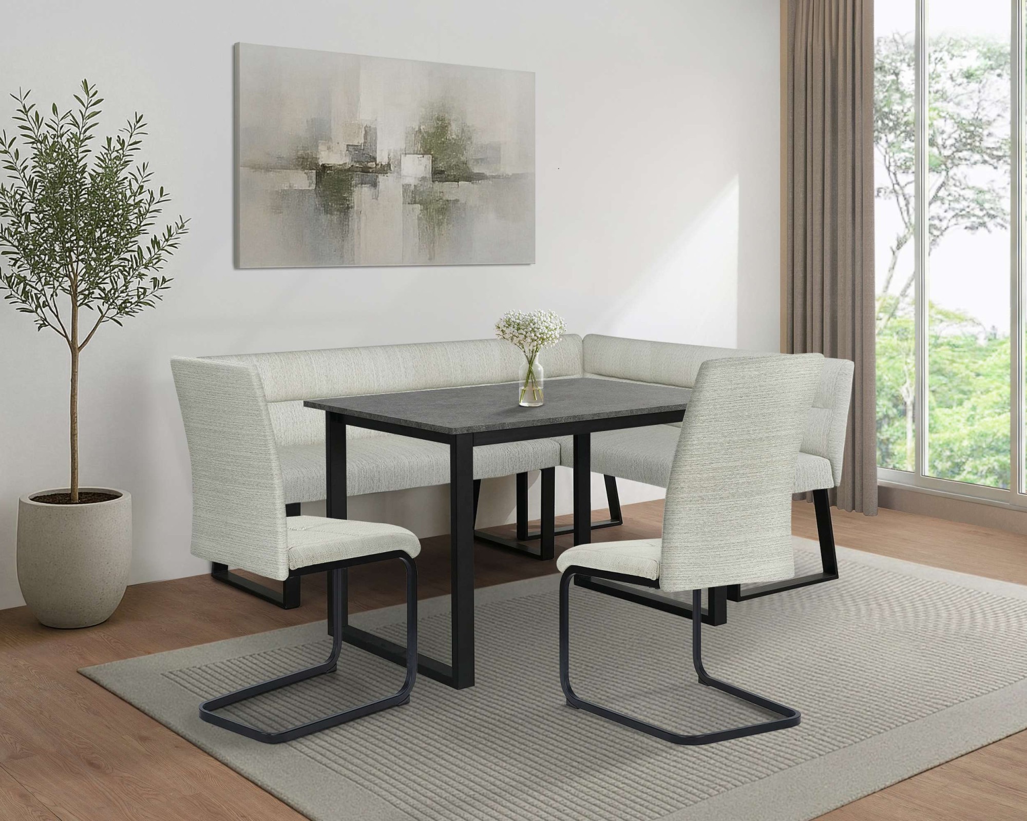 Image of GOODproduct Eckbankgruppe "Barcell/Ivanna/Calgoty" Set, Eckbankgruppe mit Tisch, Eckbank, Stühle, 4 tlg. Sitzgruppe, Eckbank und Stühle bequem gepolstert, Tisch 120x80 cm