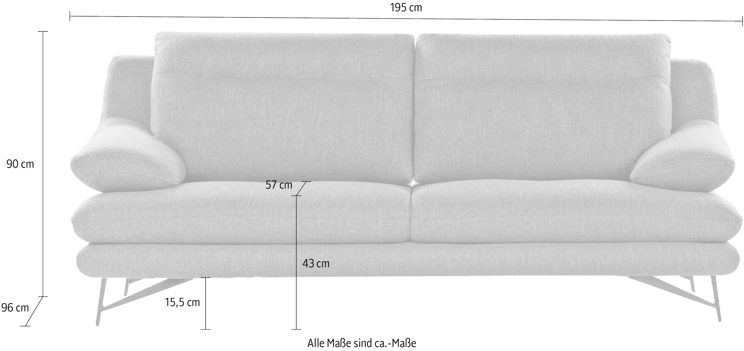 CALIA ITALIA 2,5-places »Cezanne, elegant und bequem, aufwendige Detailverarbeitung« en tissu structuré, réglage de la profondeur d'assise en option