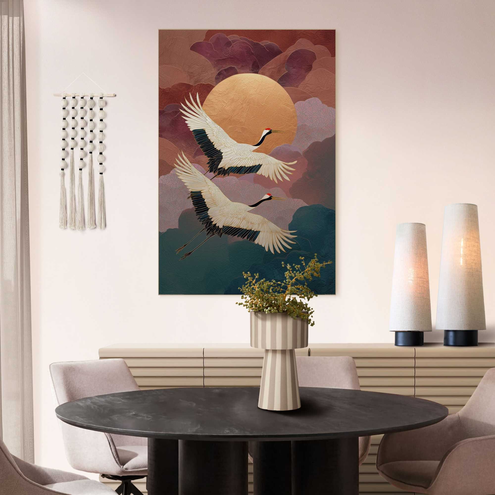 Image of Reinders Wandbild "Fliegende Kraniche" Tiere 1 Stk. tlg. Wohnzimmer - Rot - MDF - Tiere - 90x60 cm