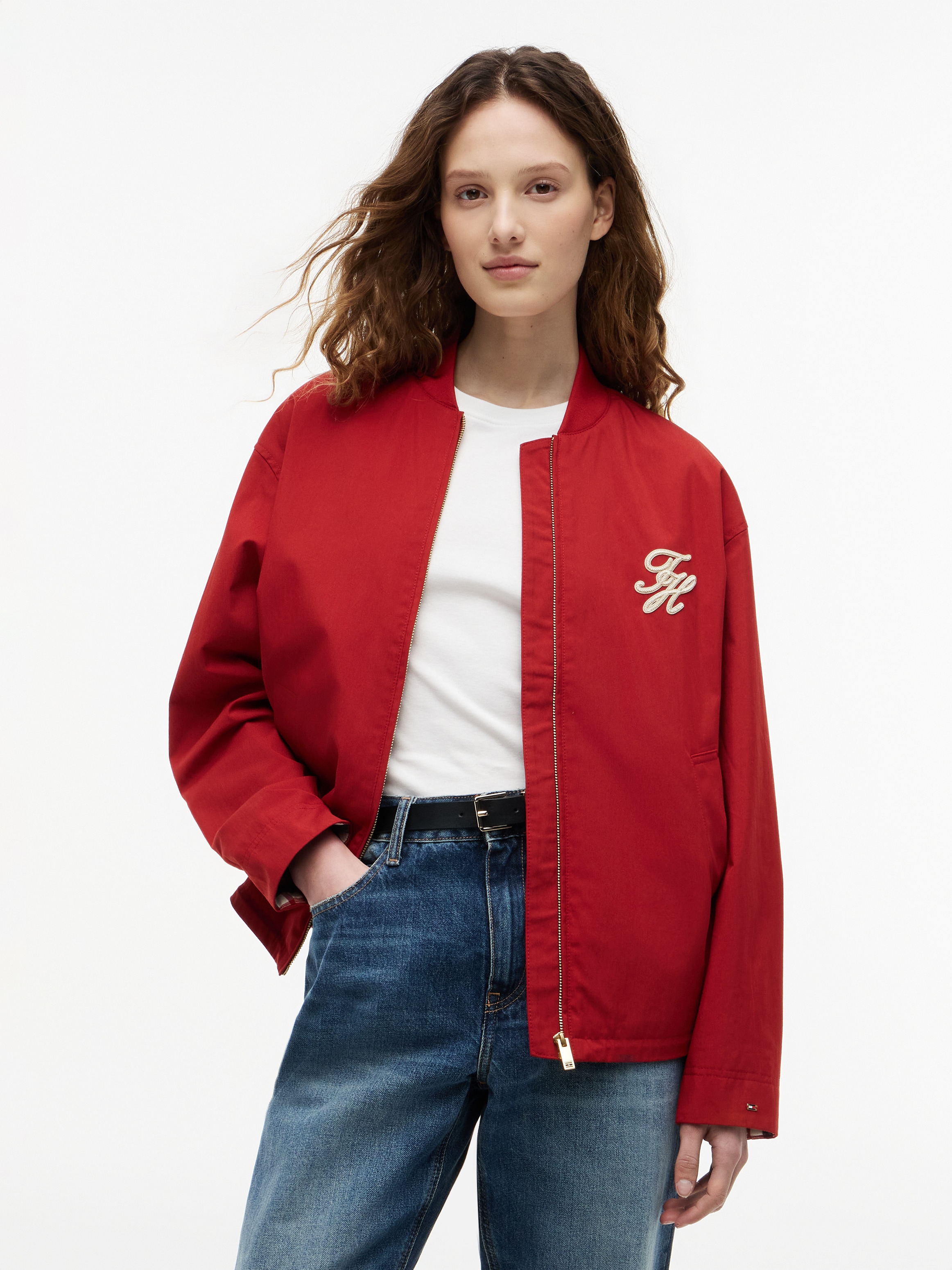 Image of Tommy Hilfiger Bomberjacke "COTTON BOMBER" ohne Kapuze Baumwollmischung, mit Logostickerei