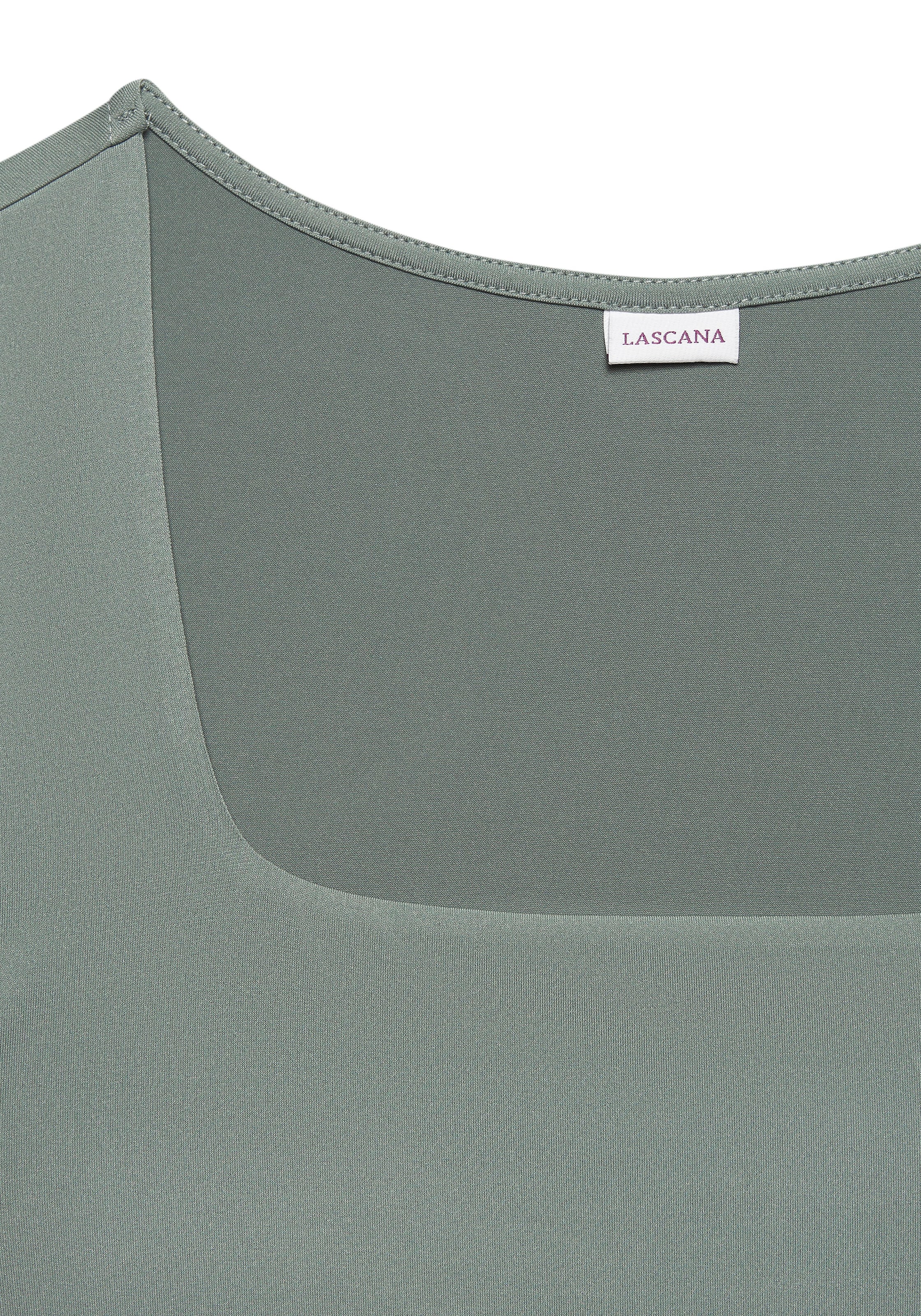 LASCANA T-Shirt, aus bügelfreiem Material, elegantes Kurzarmshirt, doppellagig