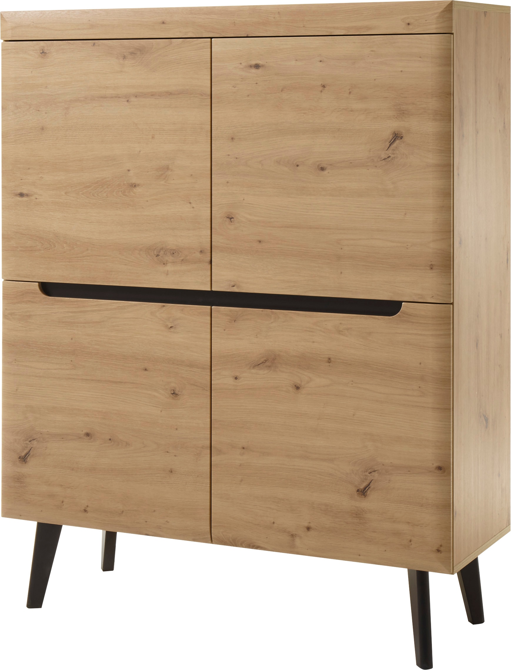 INOSIGN Highboard »Torge, Kommode, Schrank, Sideboard, Anrichte, Mehrzweckschrank«, (1 St.), abgeschrägte Füsse, drei Farben, Scandi Design, 107 cm breit