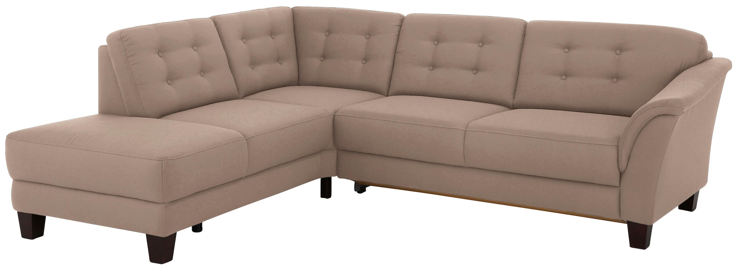 Home affaire Ecksofa »Trondheim L-Form« mit Federkern und Knopfheftung im Rücken, Füsse Buche dunkel
