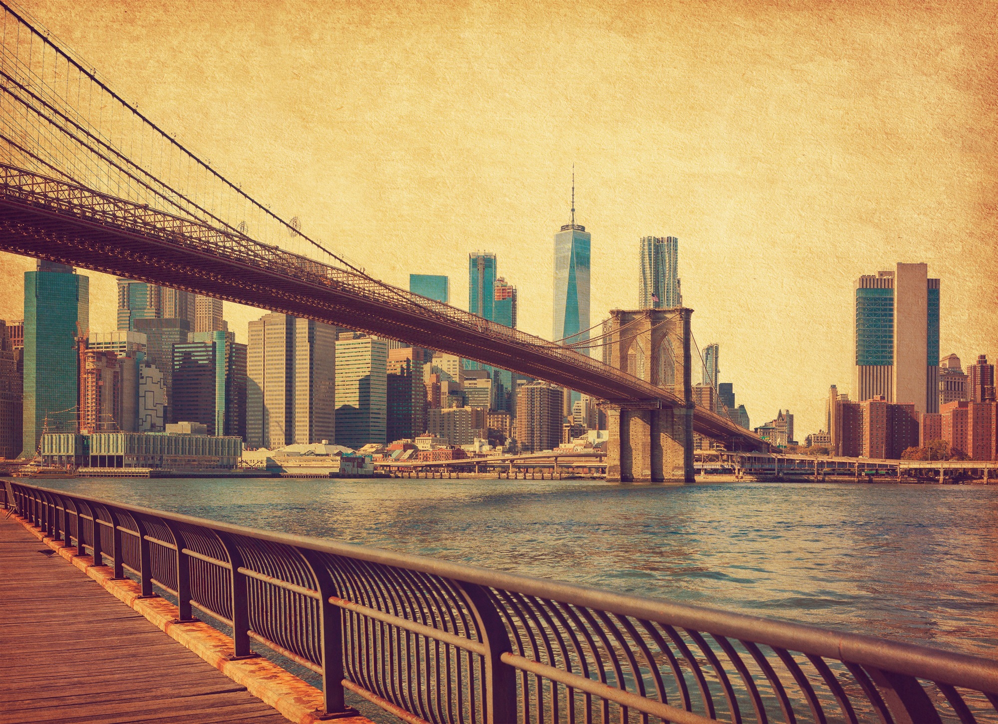 Image of Papermoon Fototapete »NEW YORK-RETRO BROOKLYN BRIDGE MANHATTAN SKYLINE STADT«, Vliestapete, hochwertiger Digitaldruck, inklusive Kleister bei Ackermann Versand Schweiz