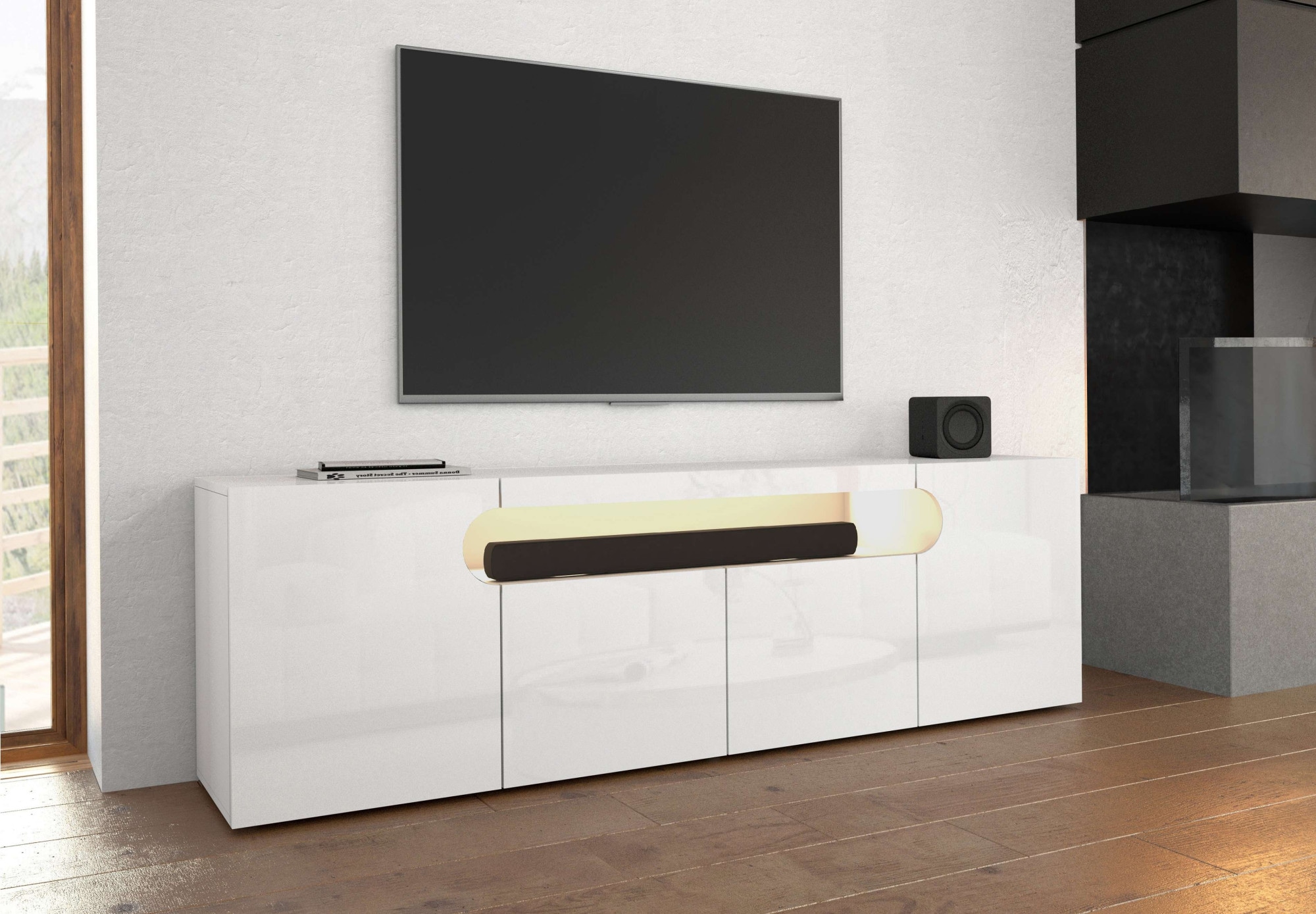 GOODproduct Table basse »REAL,Lowboard,TV-Kommode,TV-Möbel,TV-Bank« 1 cuis tlg. Avec 4 portes, dont 2 arrondies formant une niche ovale ouverte