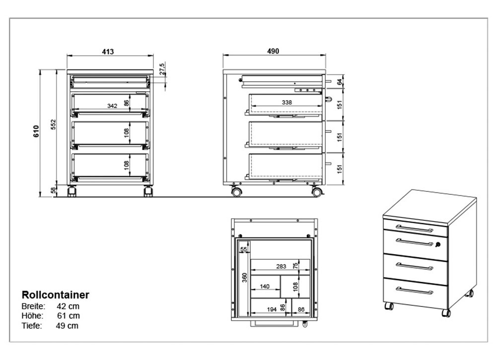 GERMANIA Ensemble de meubles de bureau »Agenda« Set bestehend aus höhenverstellbarem Schreibtisch und Rollcontainer