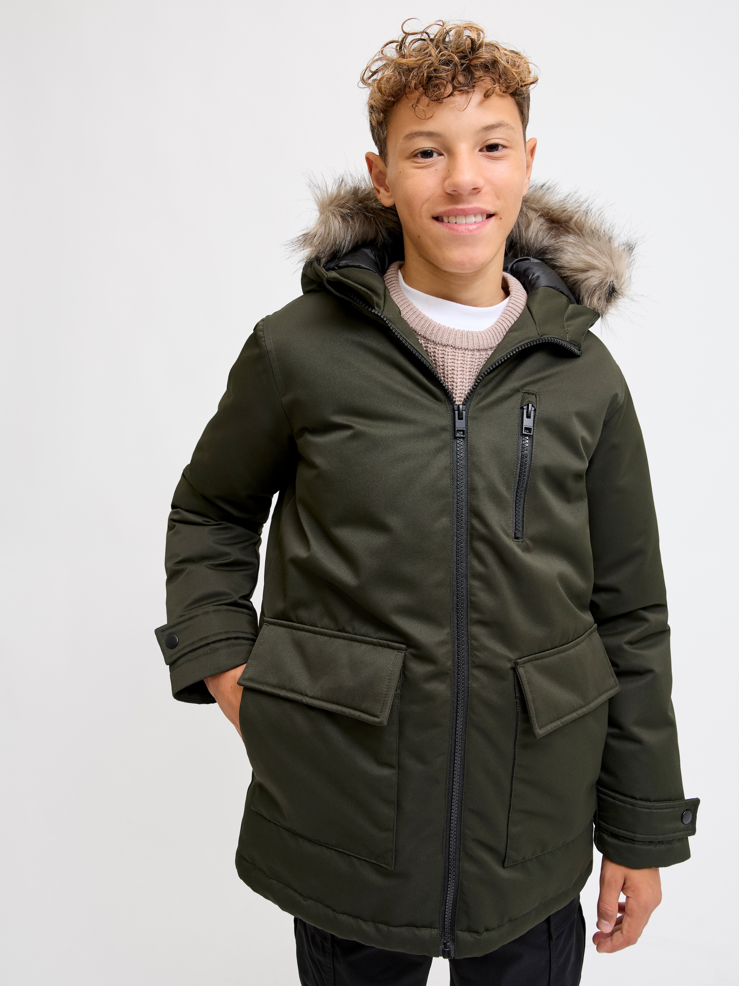Jack & Jones Junior Parka »JJCHARLIE DETACHABLE FAUX FUR PARK JNR« mit Kapuze