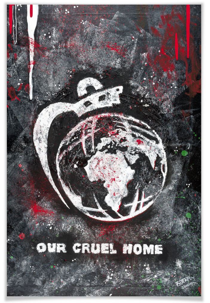 Image of Wall-Art Poster »Buttafly Graffitti Kreide Weltkarte«, Abstrakt, (1 St.), Poster, Wandbild, Bild, Wandposter bei Ackermann Versand Schweiz