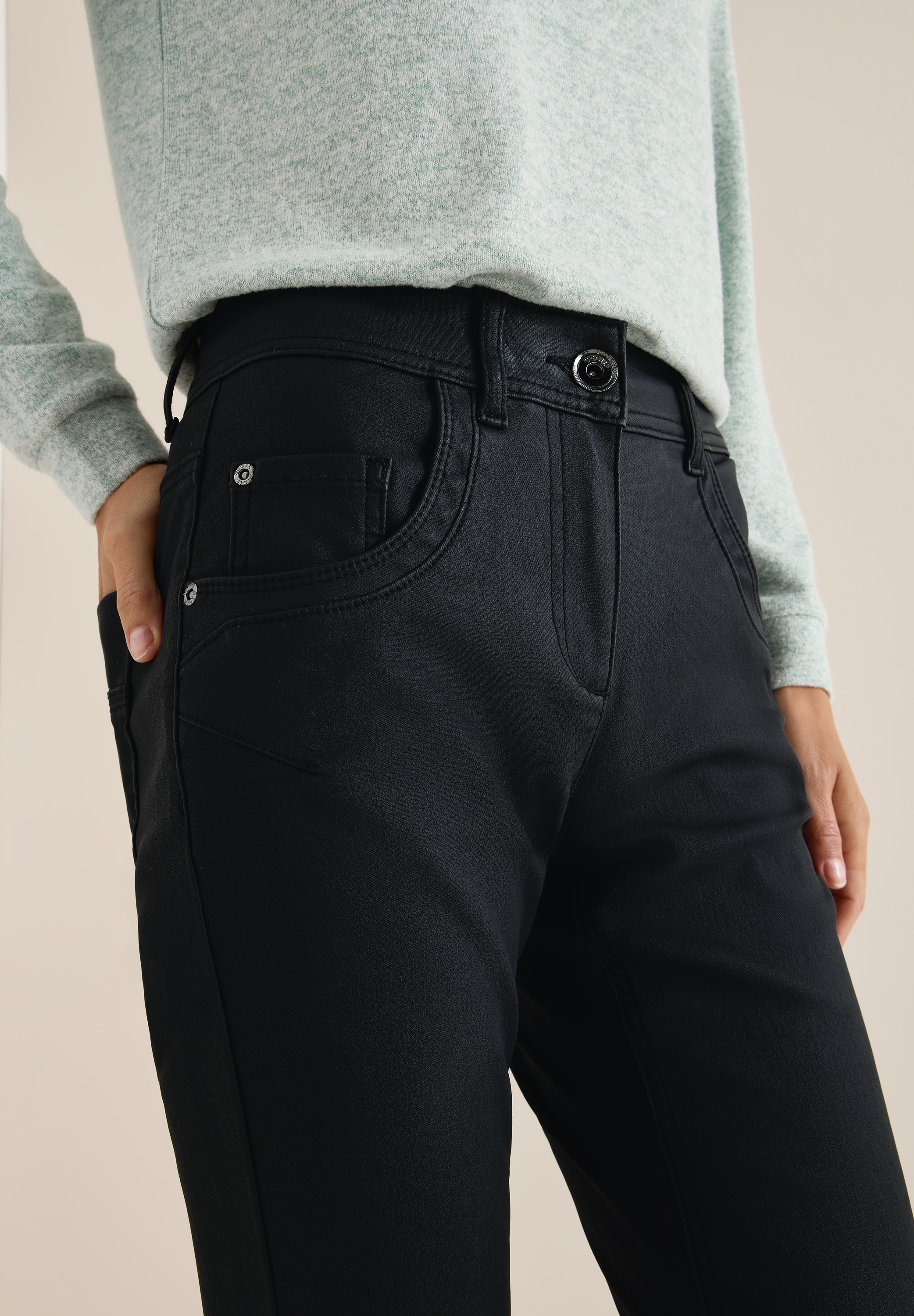 Cecil Pantalon 5 poches »Style Toronto«  im Leder-Look, mit leicht glänzender Beschichtung