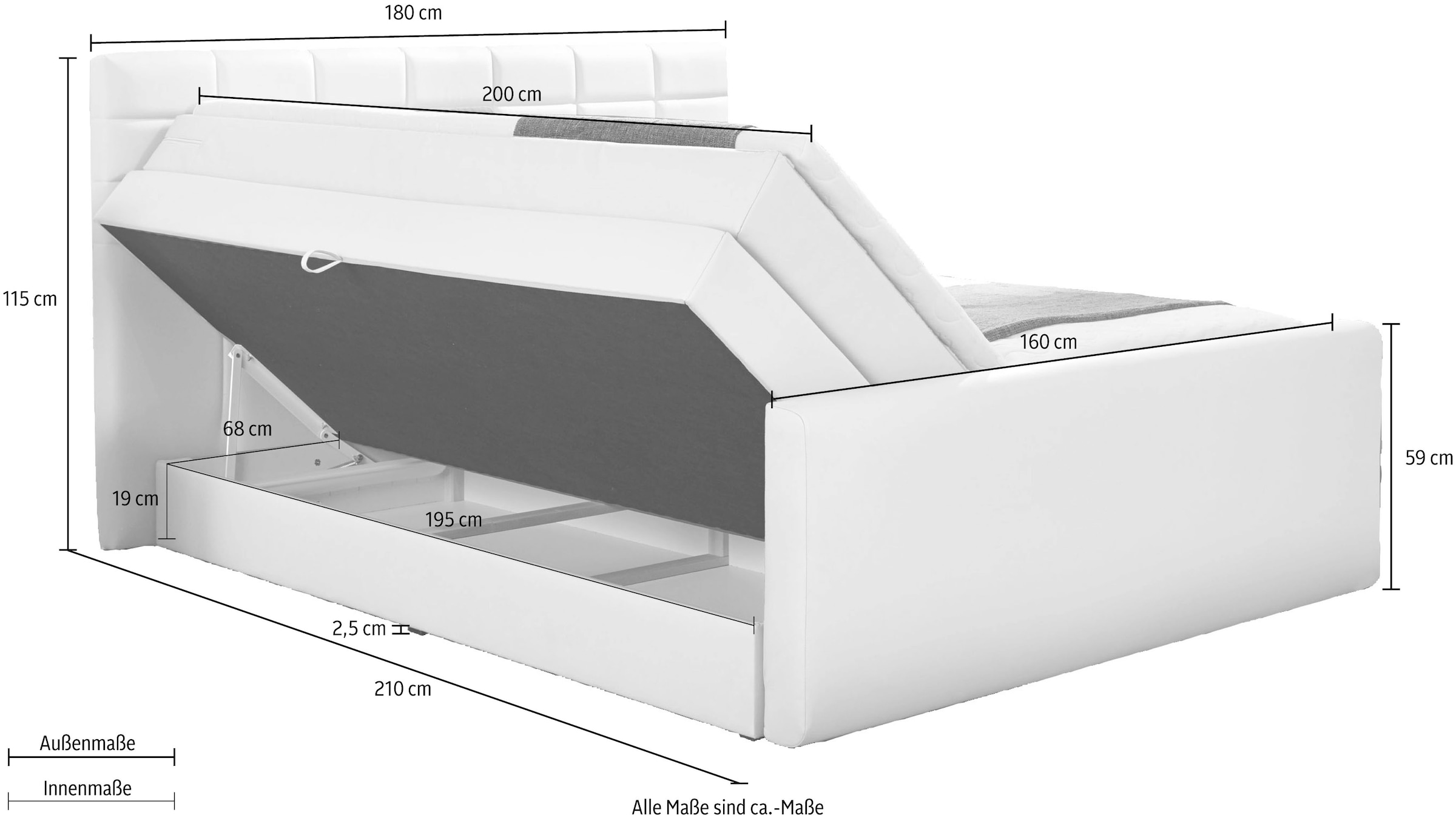 INOSIGN Boxspringbett »Lethbridge«, inkl. Bettkasten und Topper, zwei Matratzenarten in H2