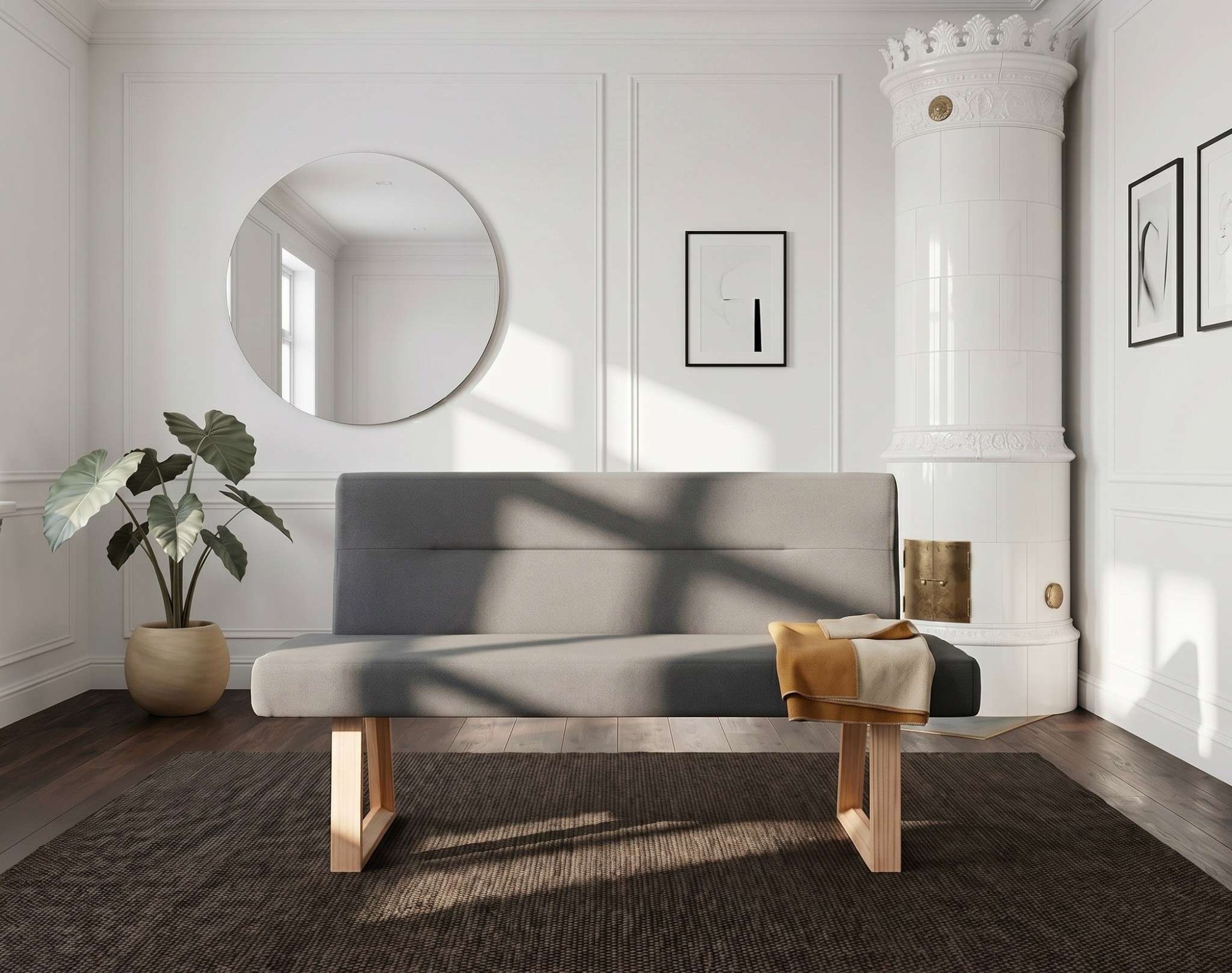 GOODproduct Essbank »Mellio« Beine aus massiver Eiche, pflegeleichtem Webstoff Bezug, Breite 140 cm