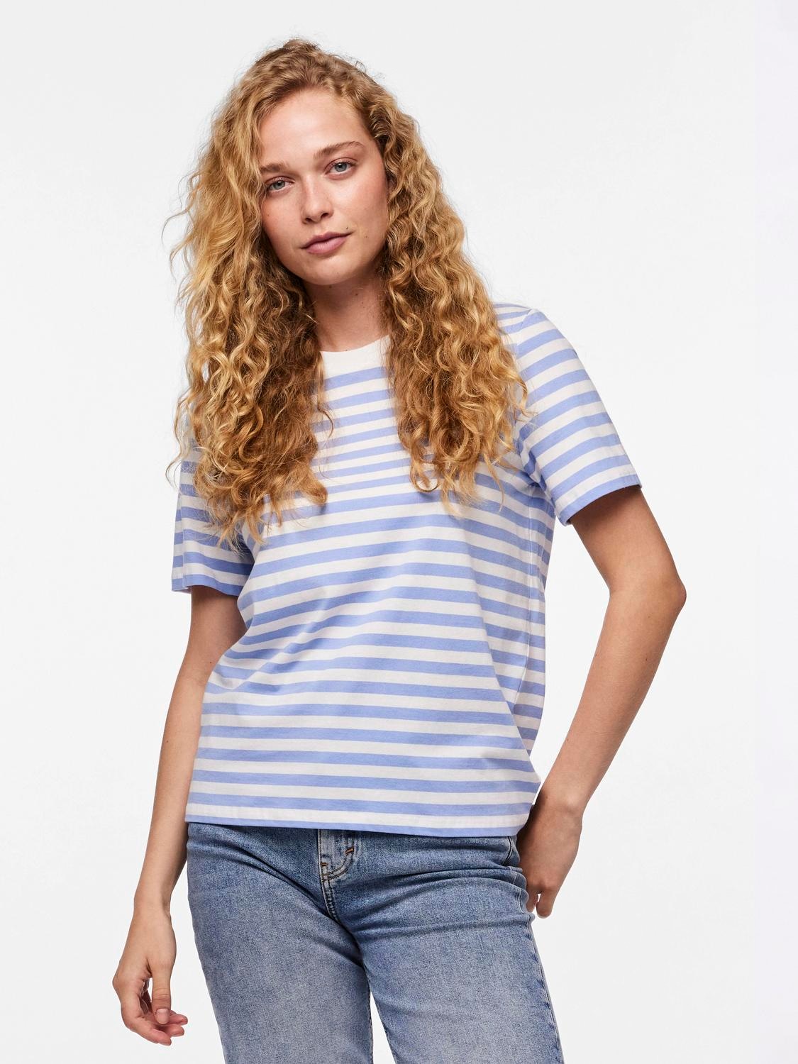 Image of pieces Kurzarmshirt "PCRIA SS TEE STRIPES NOOS BC" Baumwolle, regular fit