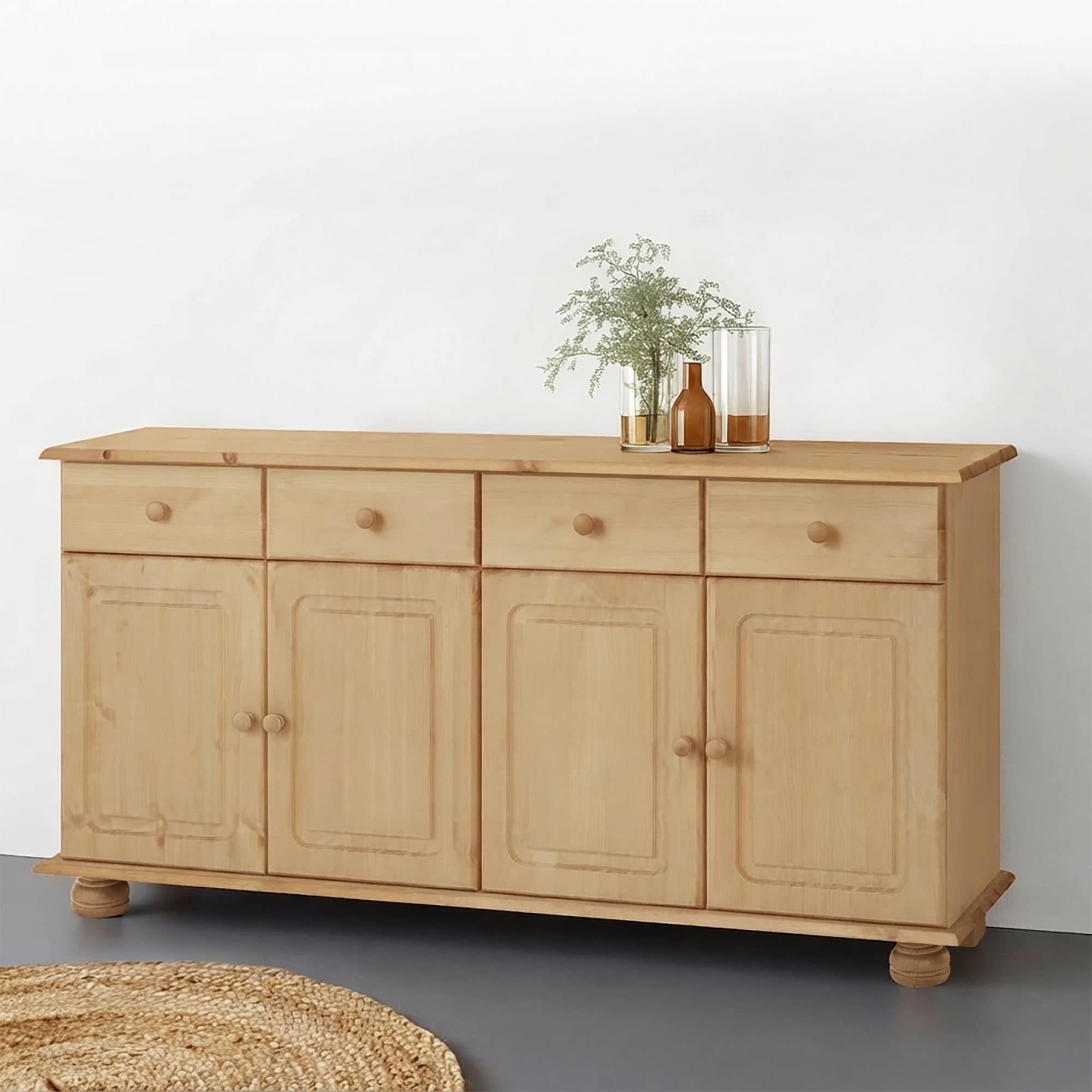 GOODproduct Sideboard »Mette Kommode mit 4 Türen & 2 Schubladen, die optisch geteilt sind« Kommode aus massivem Kiefernholz, Breite 156 cm