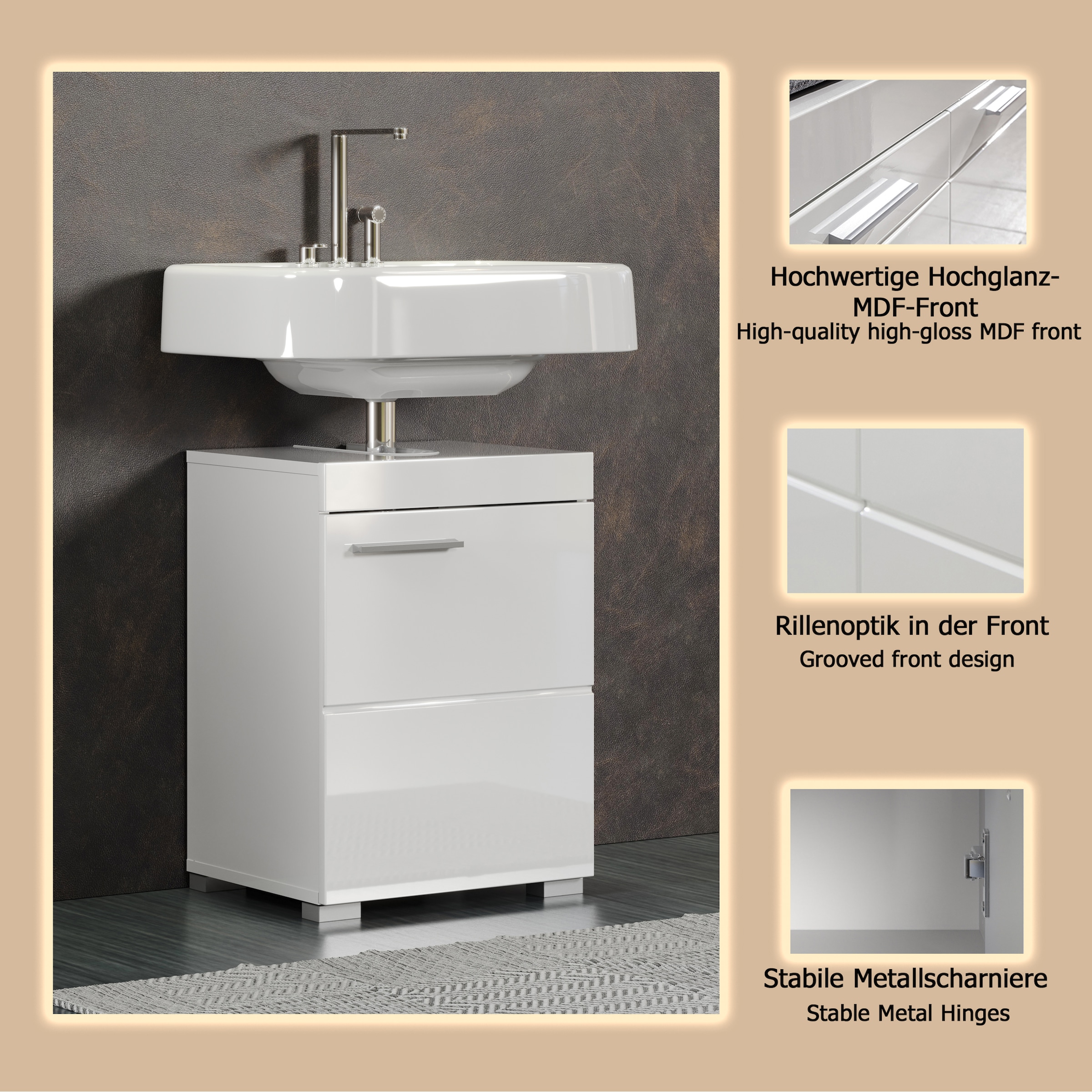 welltime Waschbeckenunterschrank »Avena« 1 Stk. tlg. Unterschrank mit Tür & Einlegeboden – (B/T/H) 40/34/56 cm