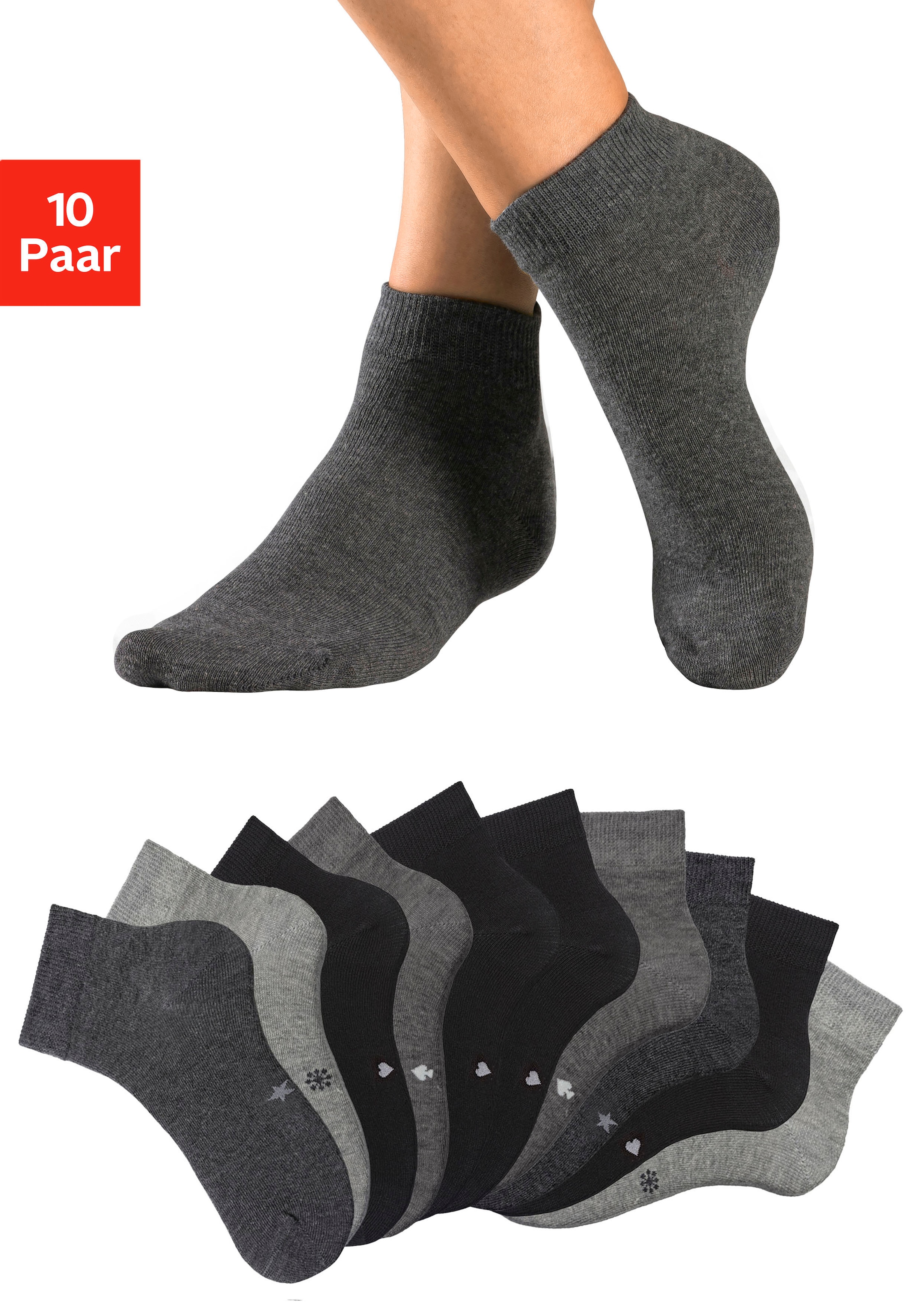Image of H.I.S Kurzsocken Packung, 10 Paar tlg. mit eingestrickten Symbolen