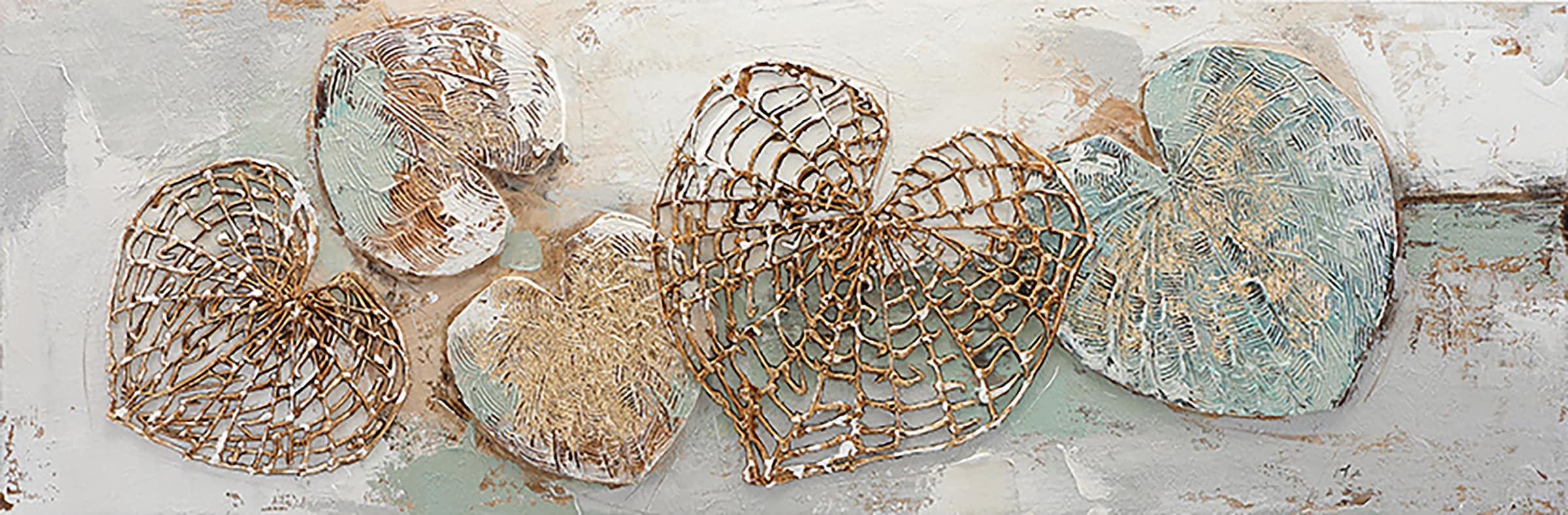 Image of Bönninghoff Ölgemälde "handarbeit HERZEN 40x120 cm – Wandbild Kunst Deko modern" Abstrakt Blätter Blätterbilder Formen Kunst Symbole 1 Stk. tlg. handgefertigt, jedes Bild ein Unikat