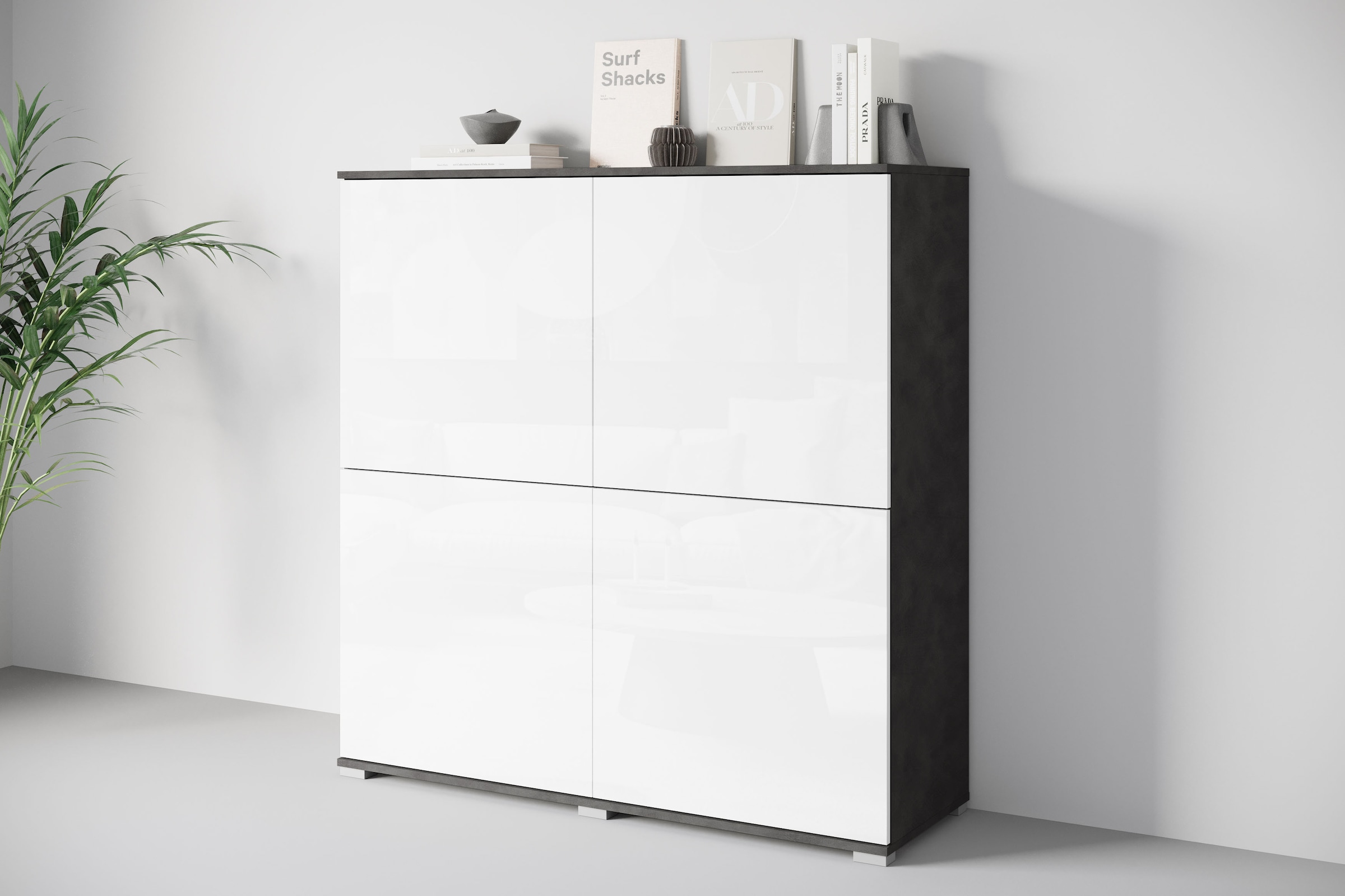 GOODproduct Highboard »Kenia, moderne grifflose Hochkommode mit 4 Türen, Breite 120 cm« 1 Stk. tlg. Push-to-Open-Fronten, höhenverstellbaren Einlegeböden