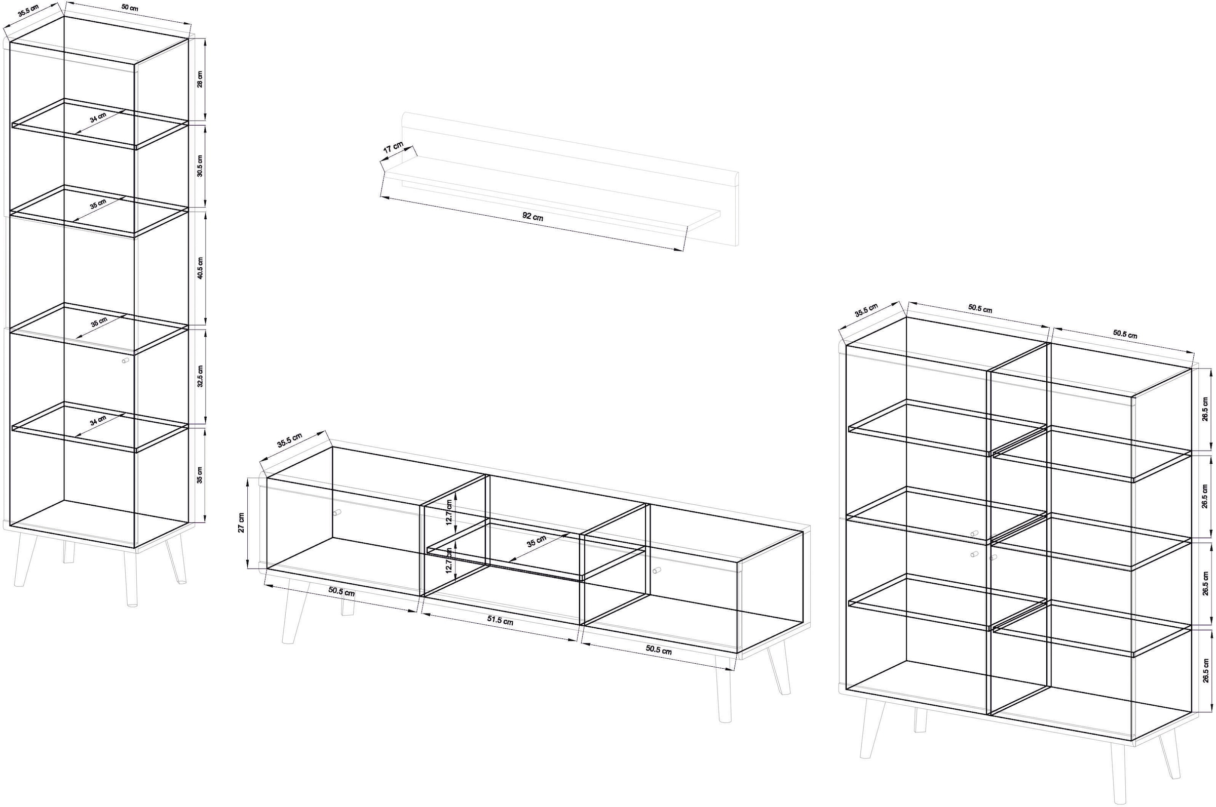 INOSIGN Wohnwand »MAVAS«, (Set, 4 St.), in moderner Trendfarbe, Griffe aus Metall (Schwarz), Breite 337 cm