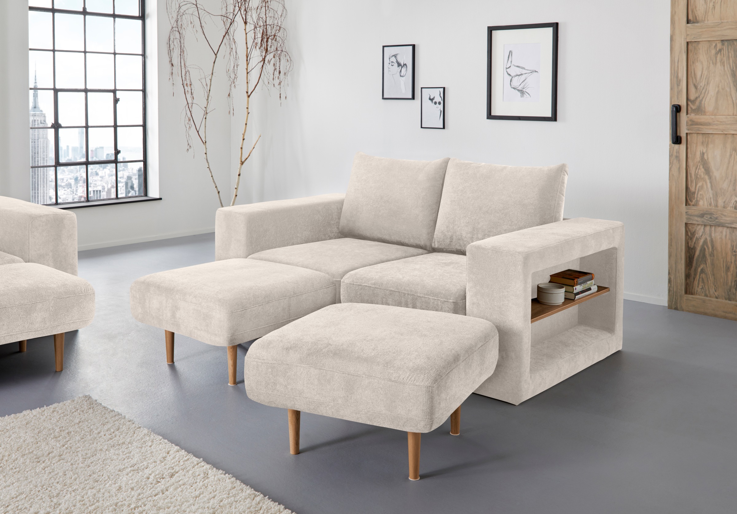 Image of LOOKS by Wolfgang Joop 2,5-Sitzer »Looksvb«, Verwandlungssofa: aus Sofa wird Sofa mit 2 Hockern, mit Regalfunktion in beiden Armteilen bei Ackermann Versand Schweiz