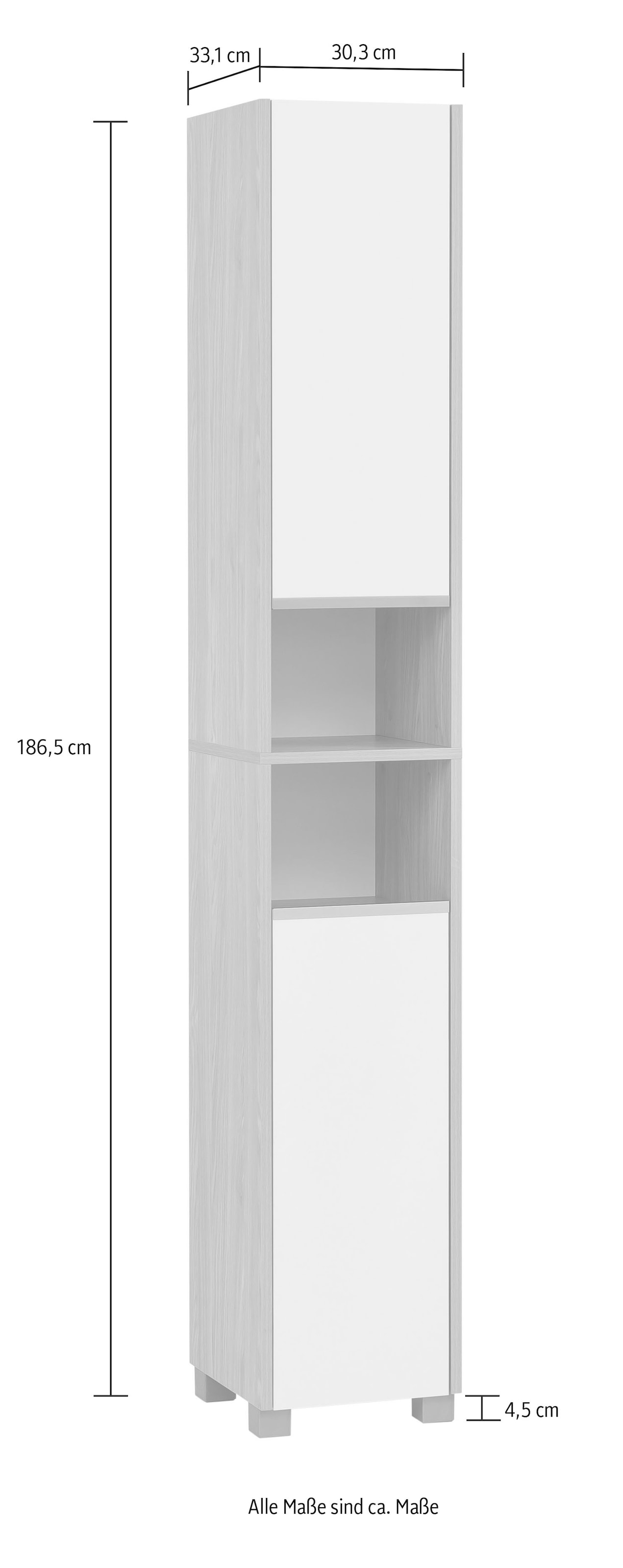 Schildmeyer Hochschrank »Juba Beite 30,3 cm«, Eiche Hell Dekor mit fühlbarer Holzstruktur, Beschläge aus Metall