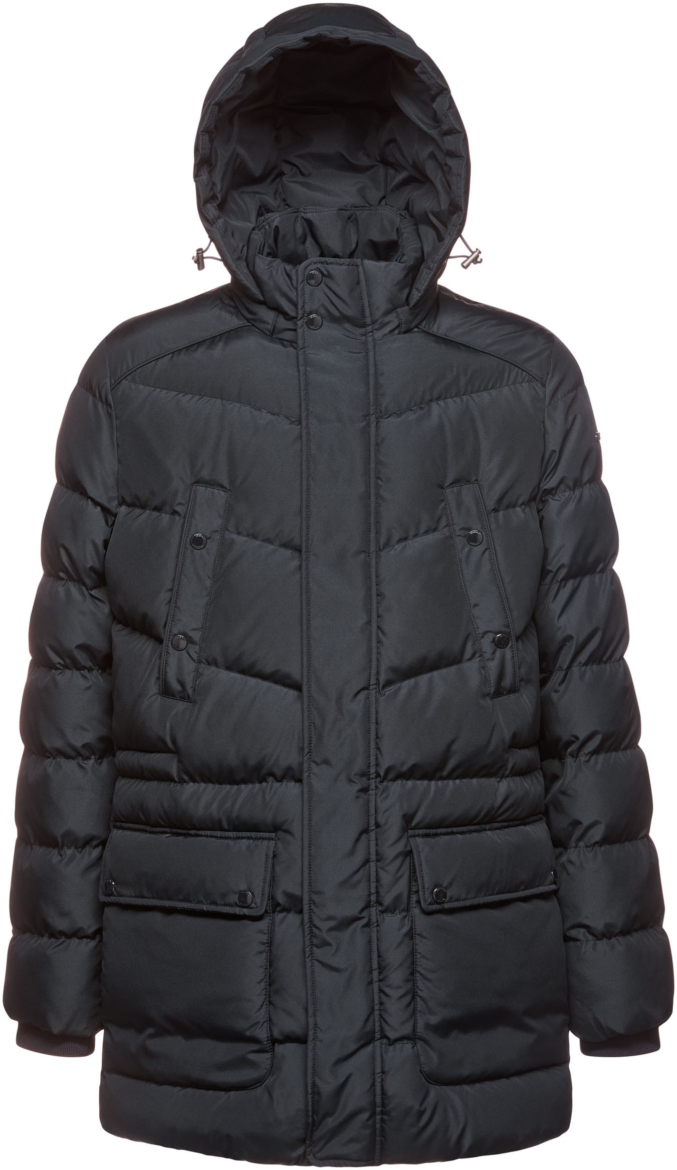 Geox Langjacke »LEITAN«, mit Kapuze, mit Kapuze, 4 Taschen, verdeckter Reissverschluss + Drucker