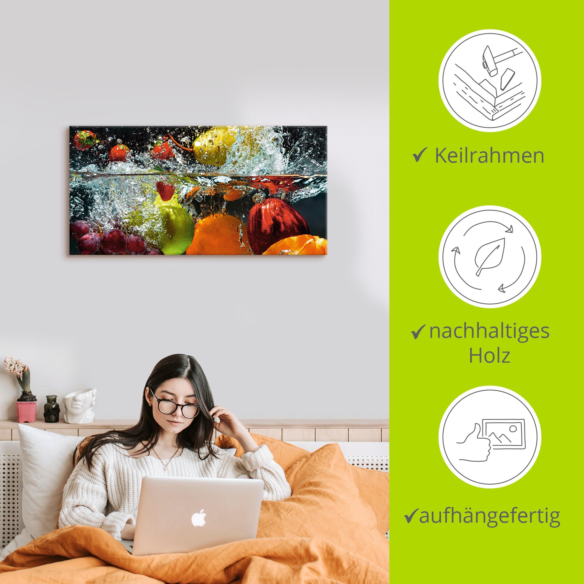 Artland Tableau sur toile »Spritzendes Obst auf dem Wasser« 1 cuis tlg. auf Holzrahmen gespannt