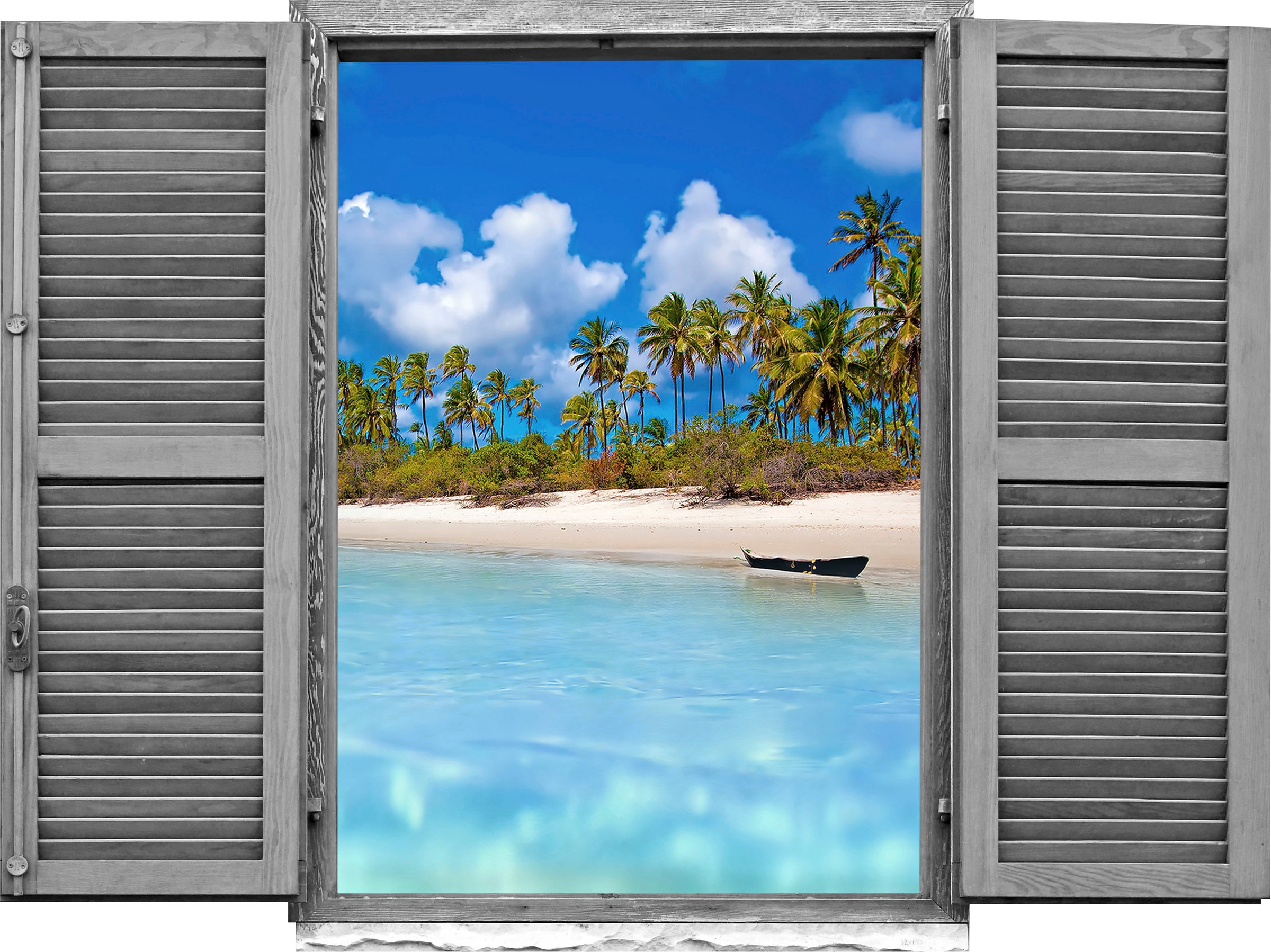 Image of queence Wandtattoo "Strand mit Palmen" Wandsticker, Wandbild, selbstklebend, 3D, Fenster