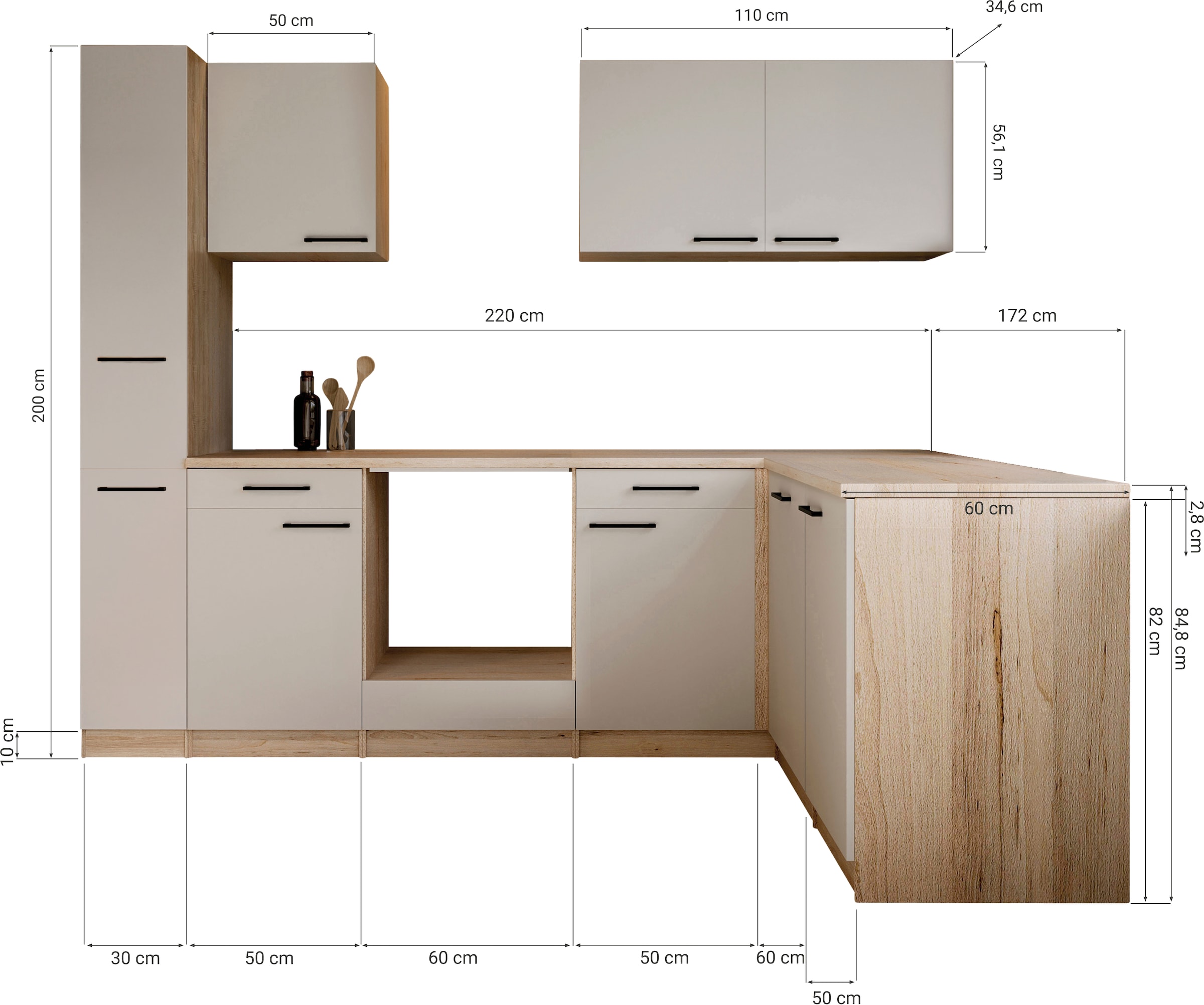 RESPEKTA Cuisine d'angle »Merle« démonté, au choix avec appareils électriques, fonction Soft Close, largeur 250 cm