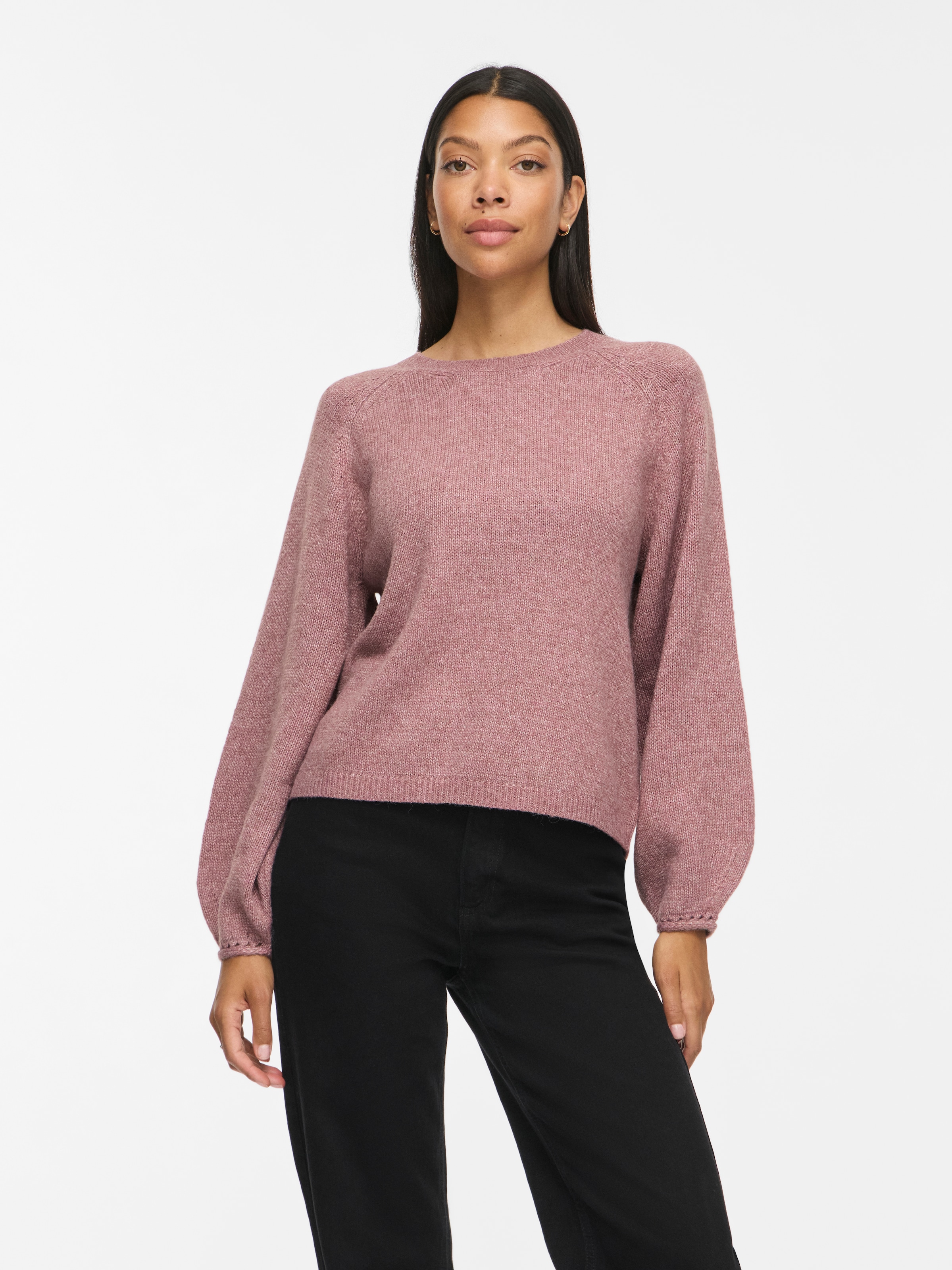 Image of Vila Strickpullover "VISAPNA O-NECK L/S KNIT TOP/PB/1" mit Rundhalsausschnitt, aus Strick, Regular Fit