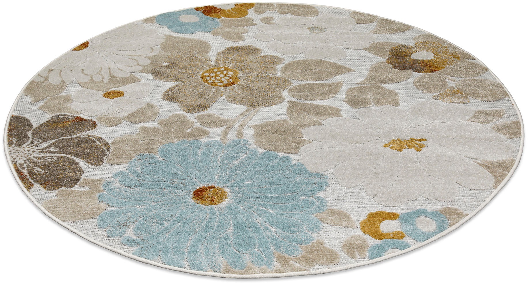 Wecon home Outdoorteppich »Beach Flower«, rund, 5 mm Höhe, für Innen & Aussen, strapazierfähig, pflegeleicht, Hoch-Tief Effekt