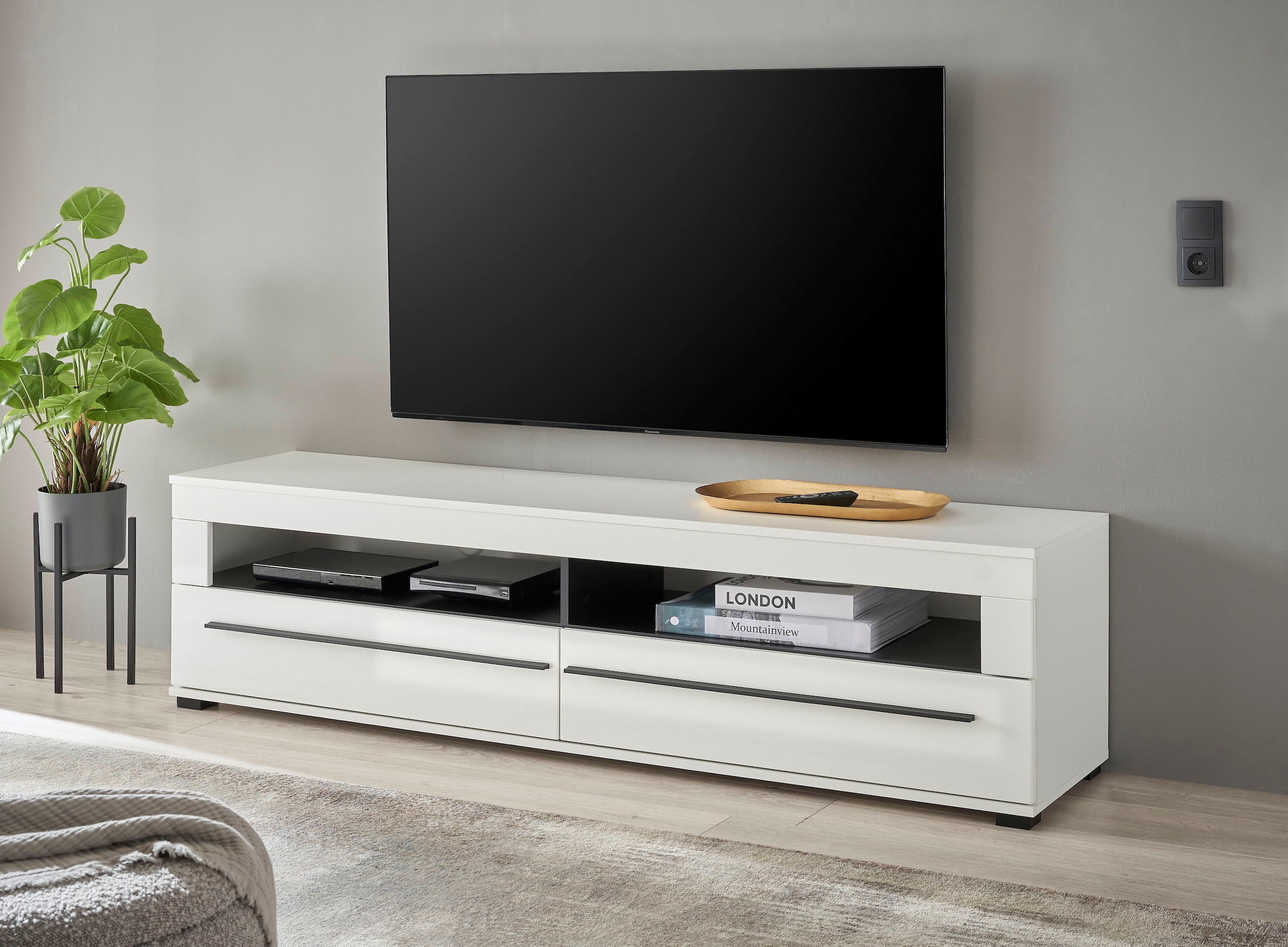 INOSIGN Wohnwand »Cantara, moderne Anbauwand, Wohnzimmer-Set, in Eiche Evoke oder Weiss«, (Set), enthält eine Vitrine, ein Lowboard und zwei Wandboards