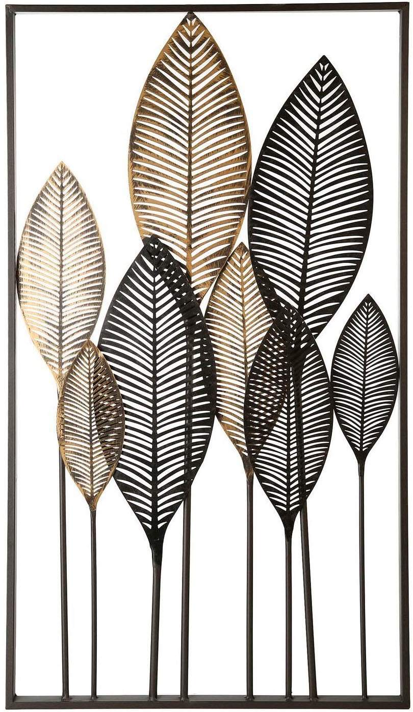 GILDE Objet de décoration murale »Wandrelief Palmblätter« Couleur champagne avec finition antique, décoration murale