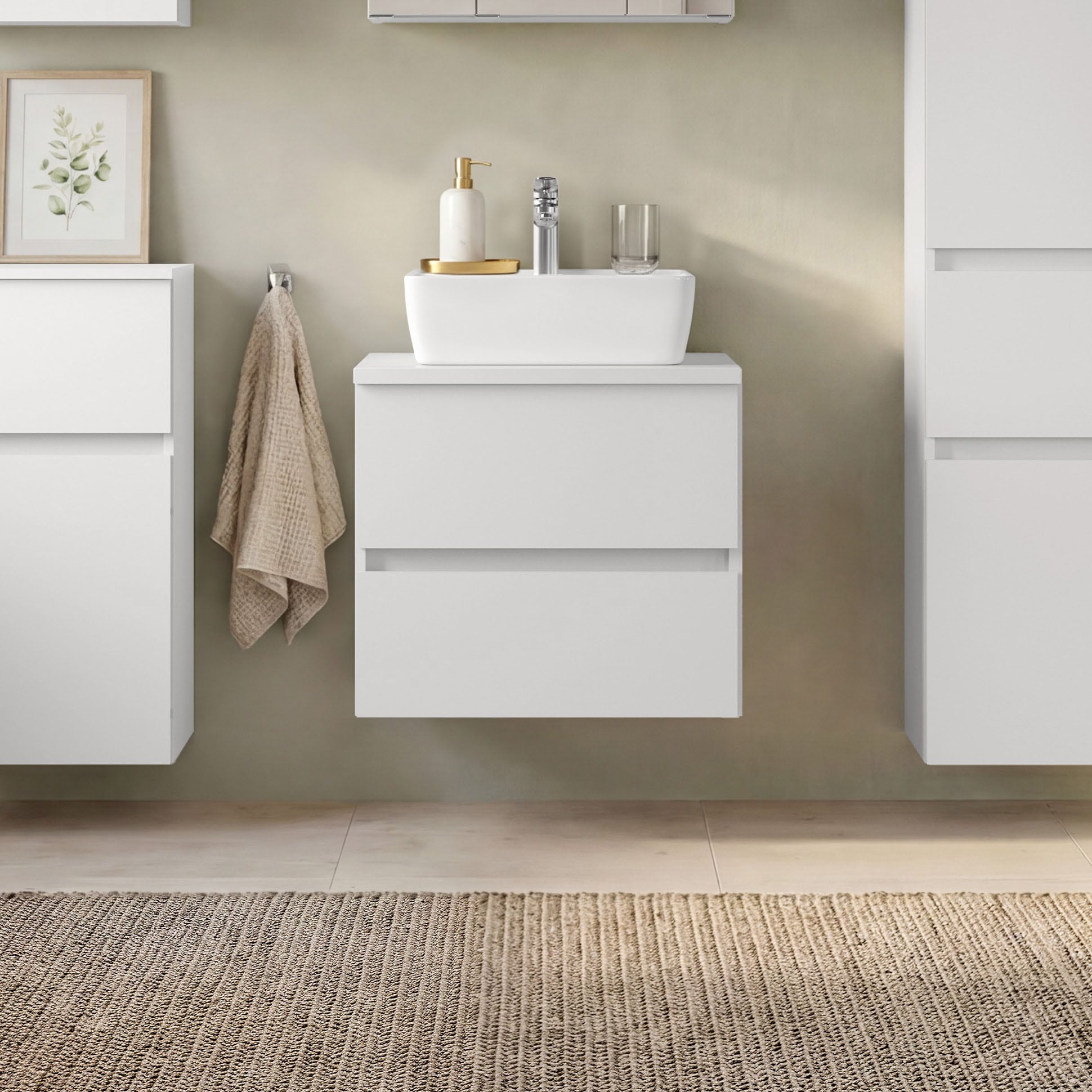 GOODproduct »BOZEN, Aufsatz-Waschtisch mit Keramkbecken« Aufsatz-Keramkibecken, grifflose Front