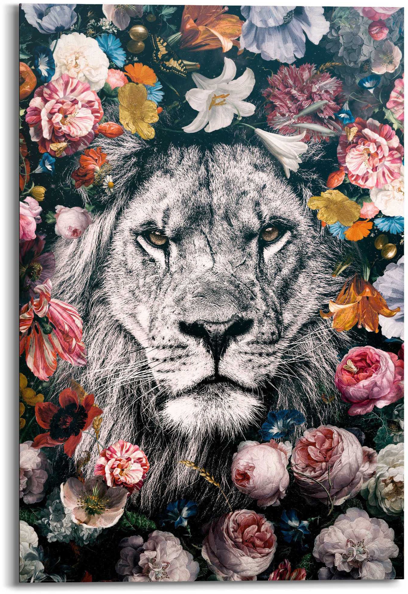 Image of Reinders Wandbild "Wandbild Löwe Blumenkranz - Pflanzen - Farbenfroh" Löwen 1 Stk. tlg.