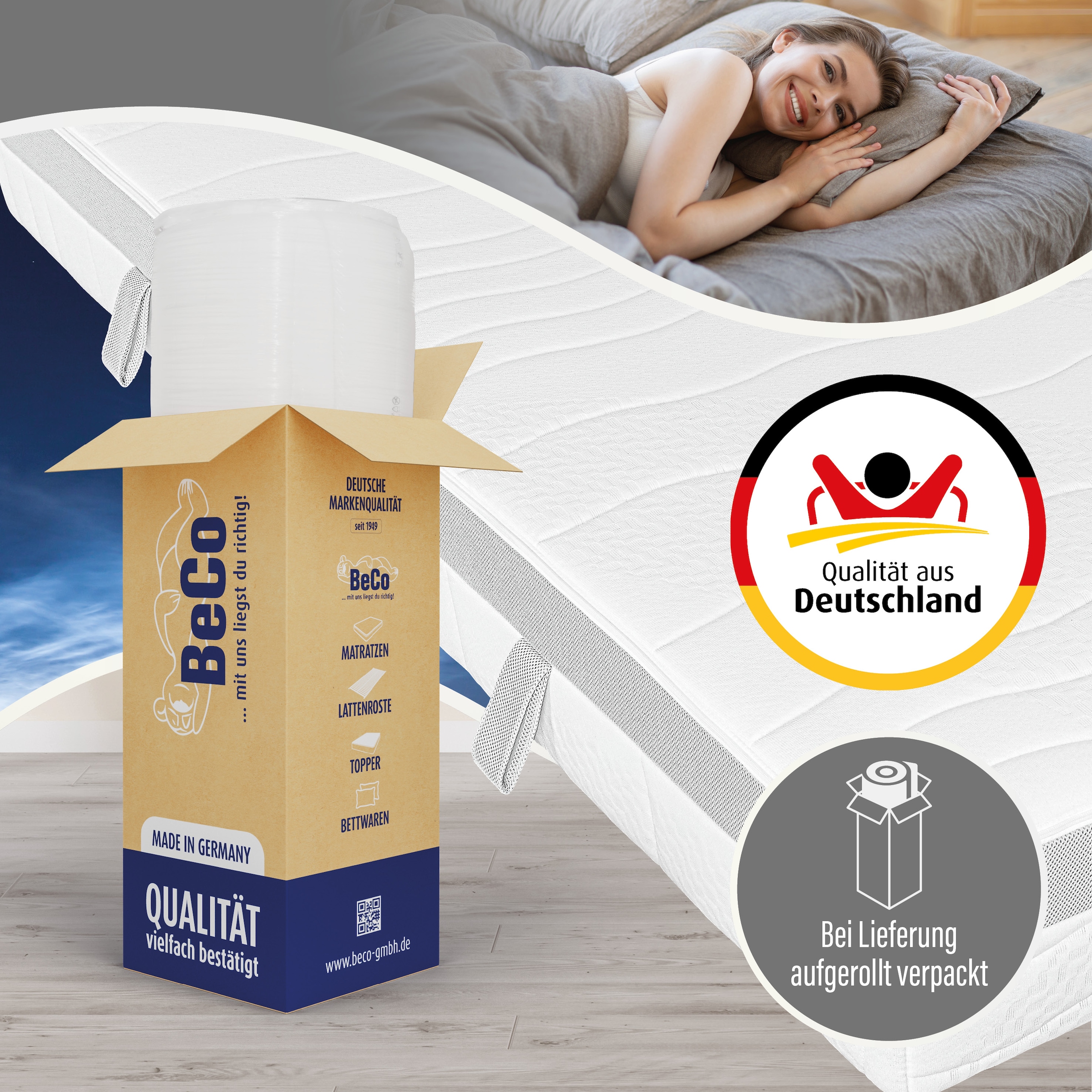 Beco Matelas à ressorts ensachés »Feel Like Latex ONE TFK - GOLD, Matratze 90x200 cm, 140x200 cm & mehr« 21 cm hoch 500 Federn 1 cuis tlg. matelas à points élastiques avec noyau à ressorts stable, respirant