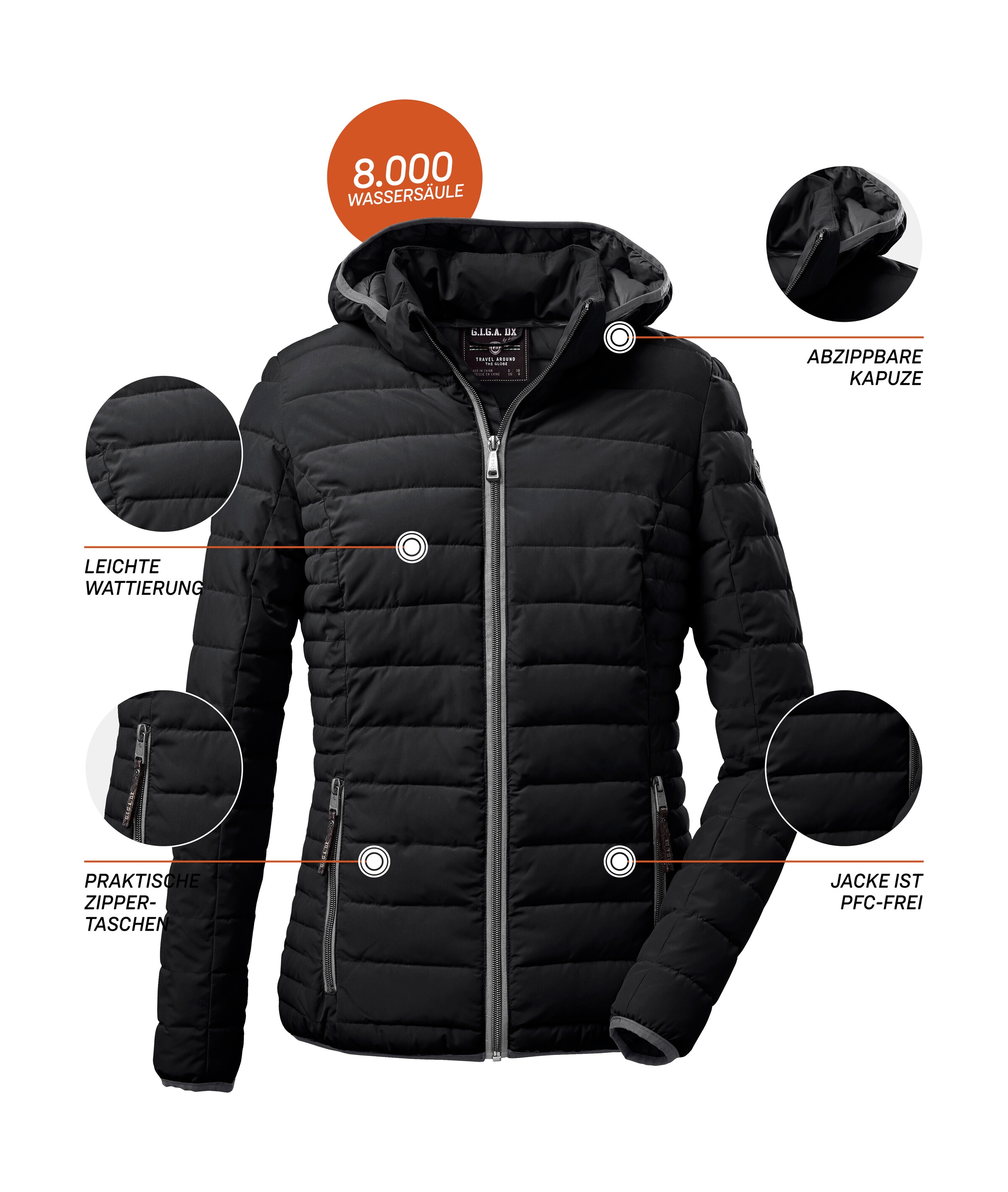 G.I.G.A. DX by killtec Steppjacke »Ventoso WMN Quilted JCKT D«, Leichte Jacke, wind- und wasserabweisend, mit abzippbarer Kapuze
