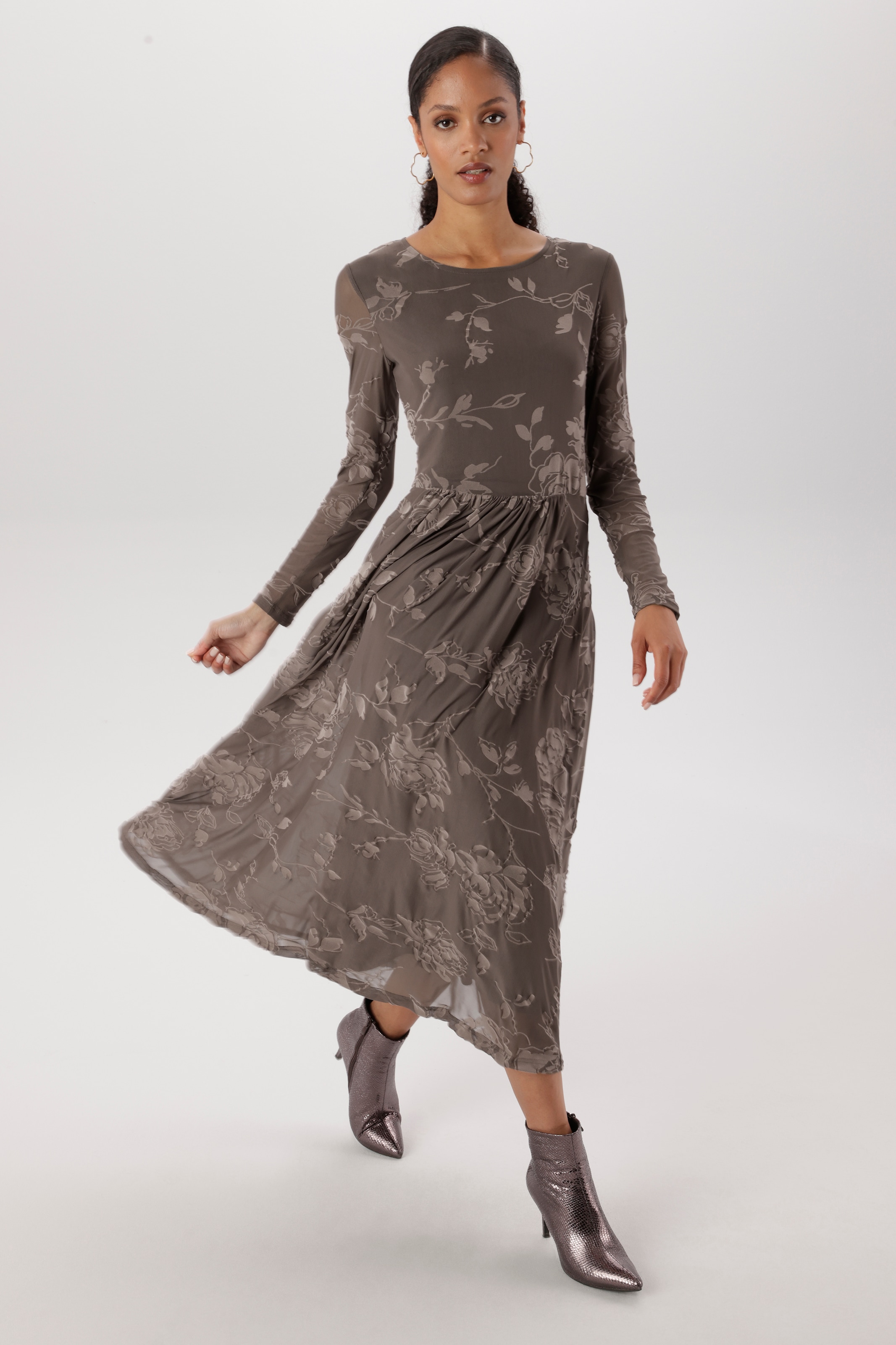 Aniston SELECTED Midikleid in florale Ausbrenner-Optik und Mesh-Qualität - NEUE KOLLEKTION
