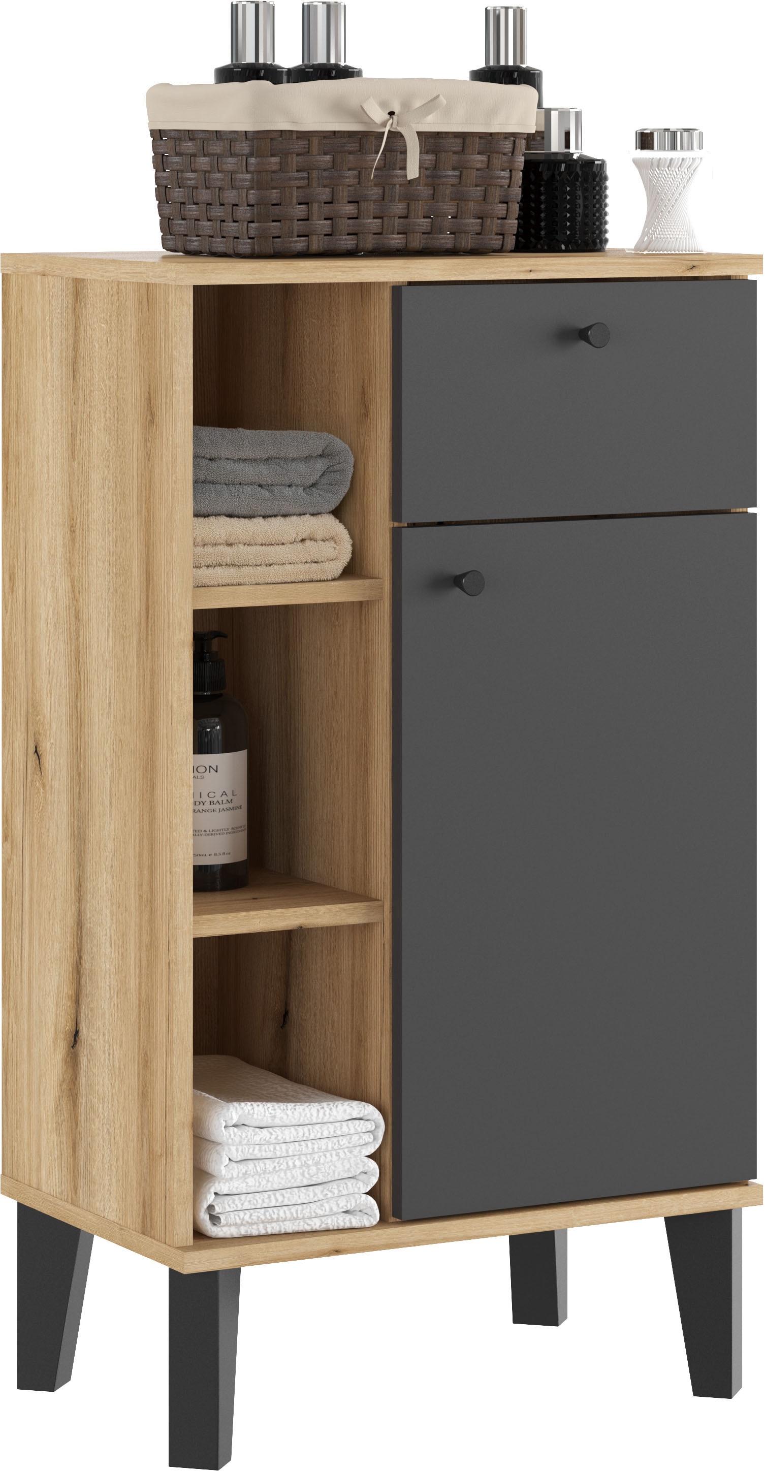 INOSIGN Armoire intermédiaire »Oslo, Badschrank mit Knopfgriff, Schrank im skandinavischen Design« in der Türfarbe Weiss oder Grau verfügbar, ausreichend Stauraum