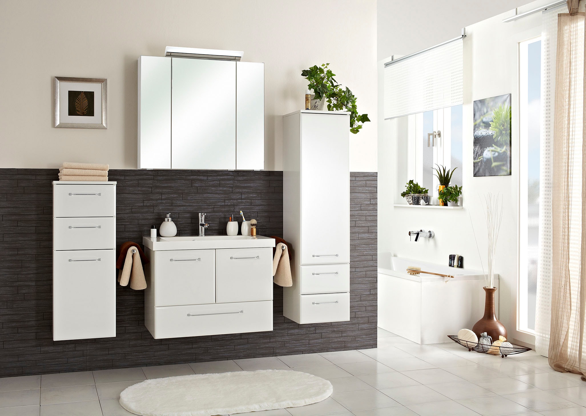 Saphir Waschtisch »Quickset Mineralmarmor-Waschtisch mit Unterschrank, 74 cm breit« Wachplatz, Griffe Chrom Glanz, inkl. Türdämpfer, 2 Türen, 1 Schublade