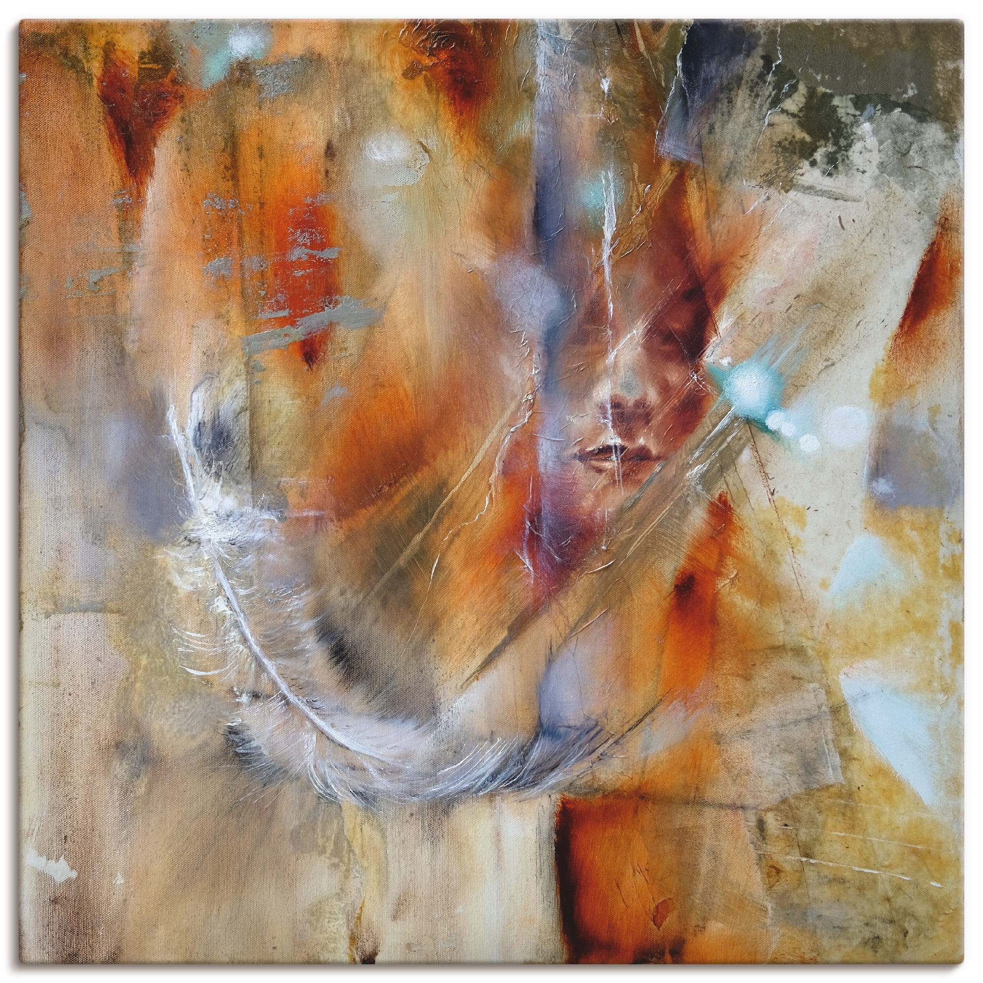 Image of Artland Wandbild »Cora mit Feder«, Frau, (1 St.), in vielen Grössen & Produktarten - Alubild / Outdoorbild für den Aussenbereich, Leinwandbild, Poster, Wandaufkleber / Wandtattoo auch für Badezimmer geeignet bei Ackermann Versand Schweiz