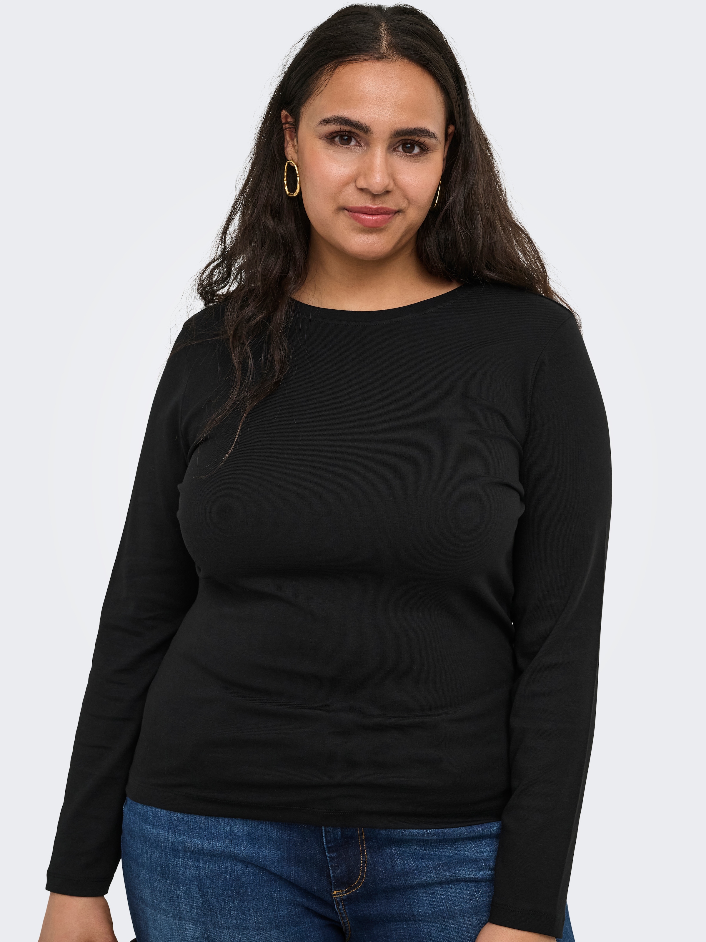 Image of ONLY CARMAKOMA Langarmshirt "CARRILEY O-NECK L/S TOP JRS NOOS" Baumwollmischung