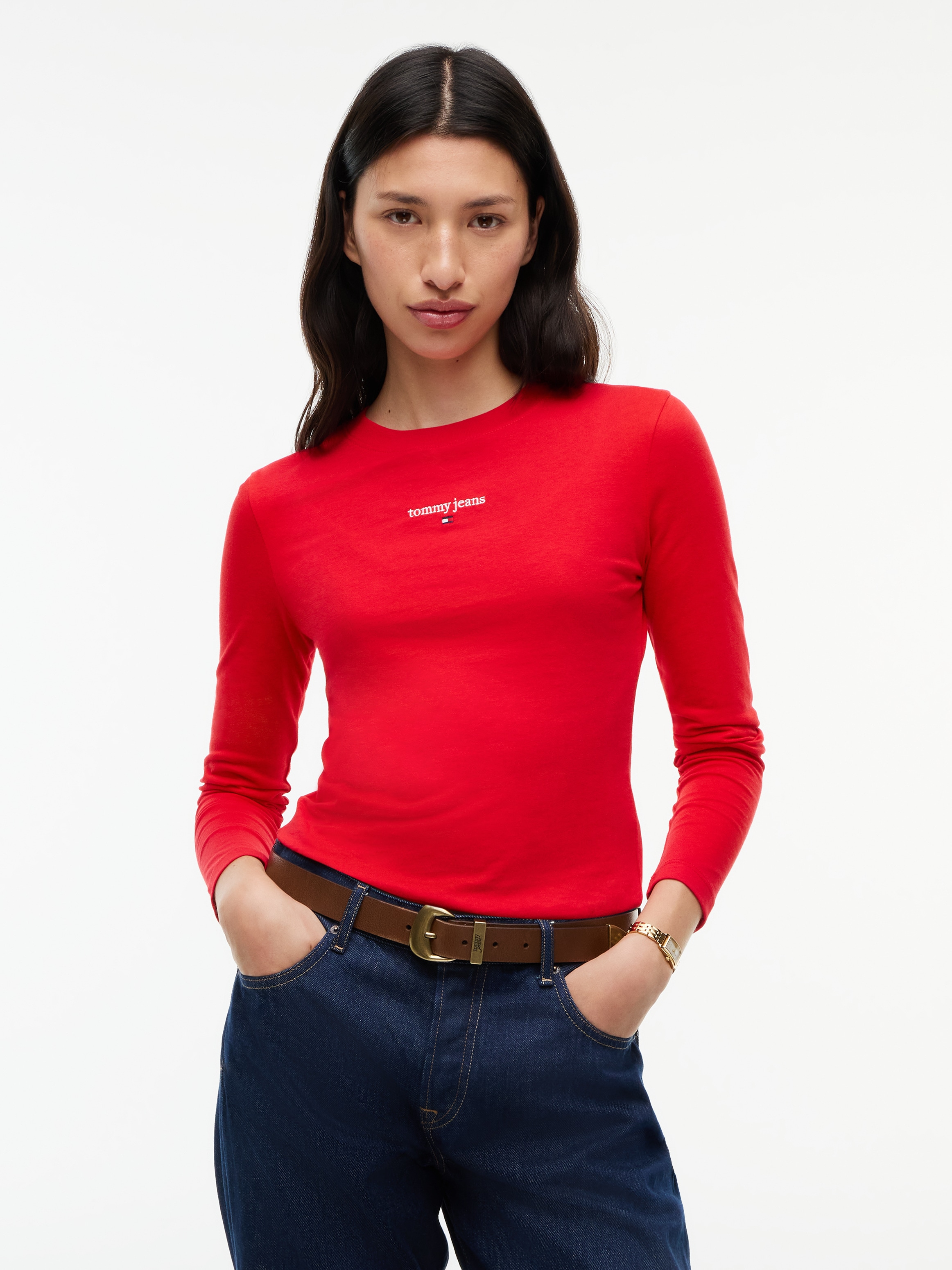 Image of Tommy Jeans Langarmshirt "TJW SLIM CLASSIC LOGO LS TEE" Baumwollmischung, slim fit