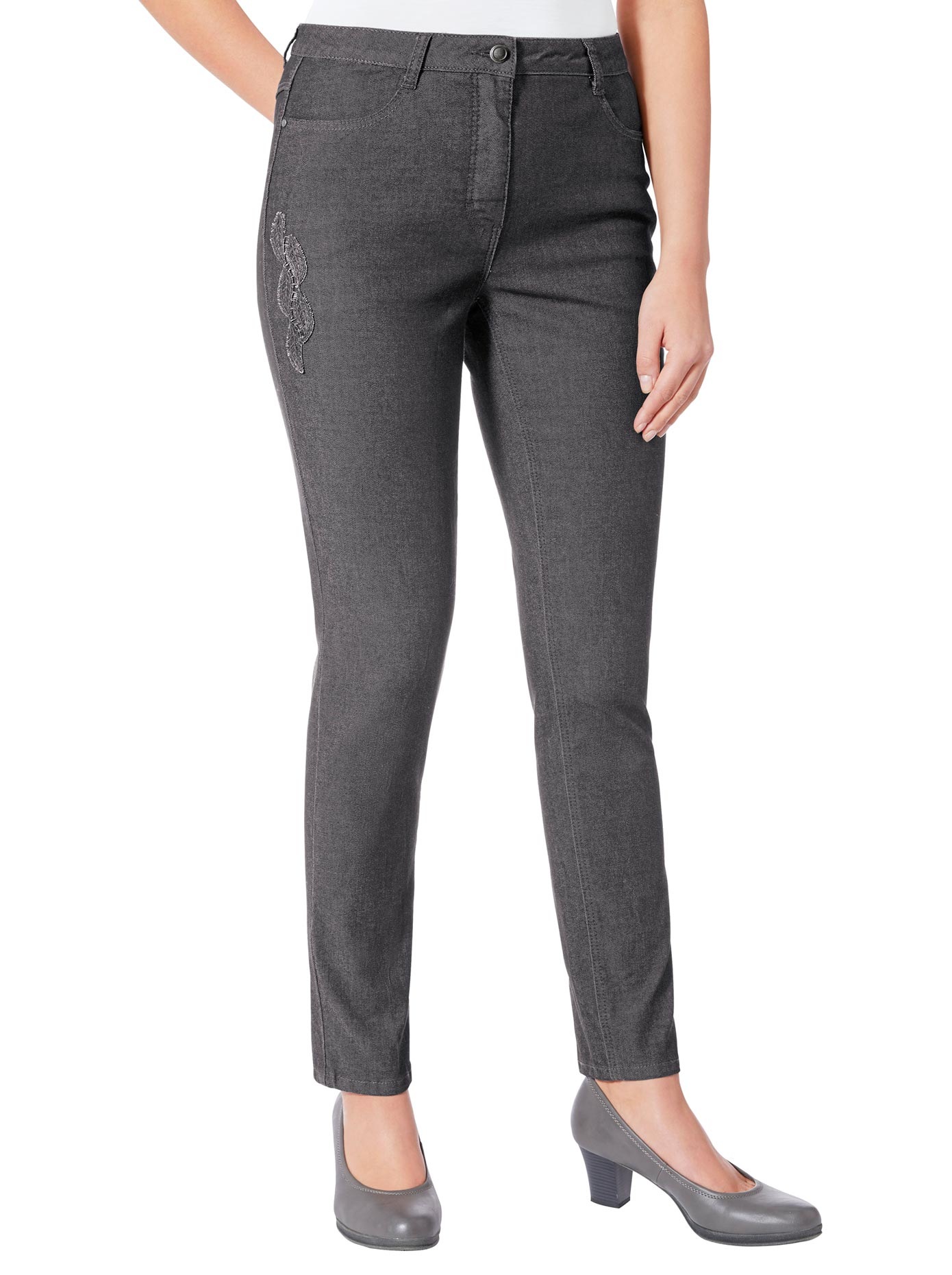 Classic Inspirationen Jeans mit dekorativer Feder-Applikation