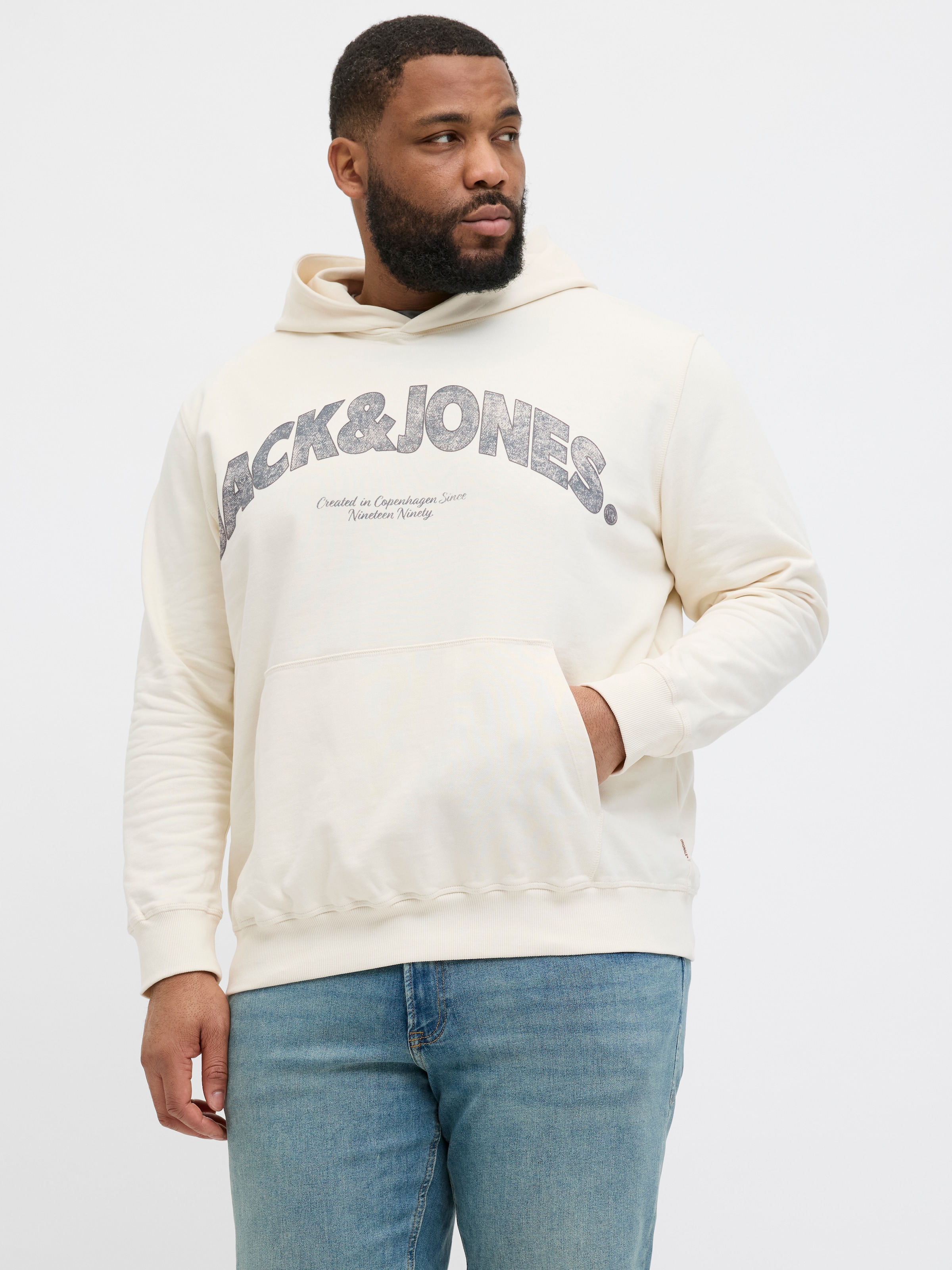 Image of Jack & Jones PlusSize Kapuzensweatshirt "JORALMERIA SWEAT HOOD PLS", mit Logo Print