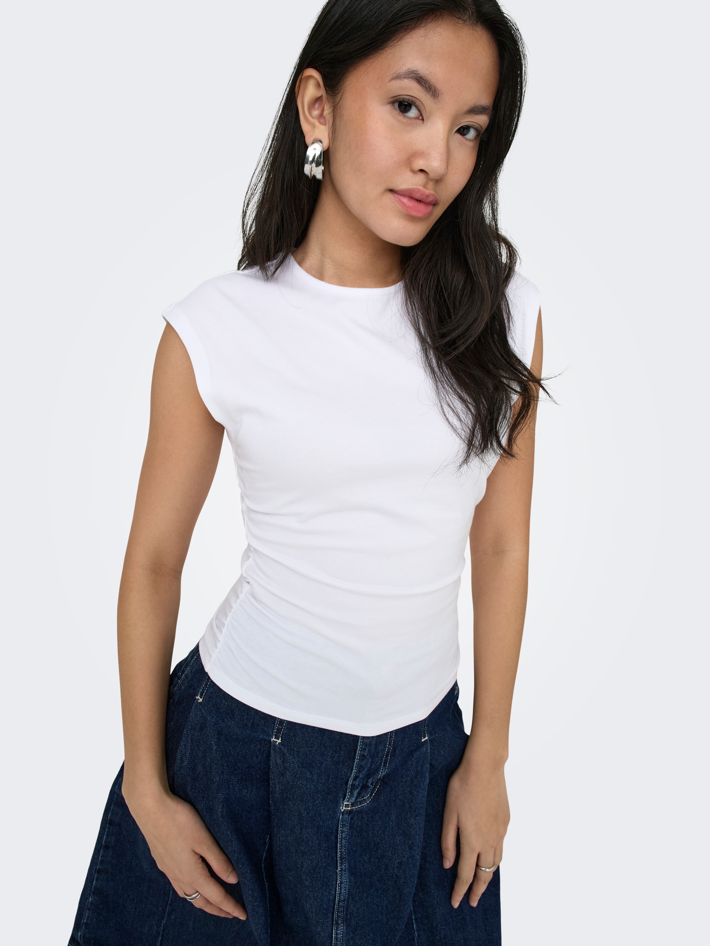 ONLY »ONLMIRA CAPSL RUCHING TOP JRS NOOS« Baumwollmischung, regular fit, Rundhals
