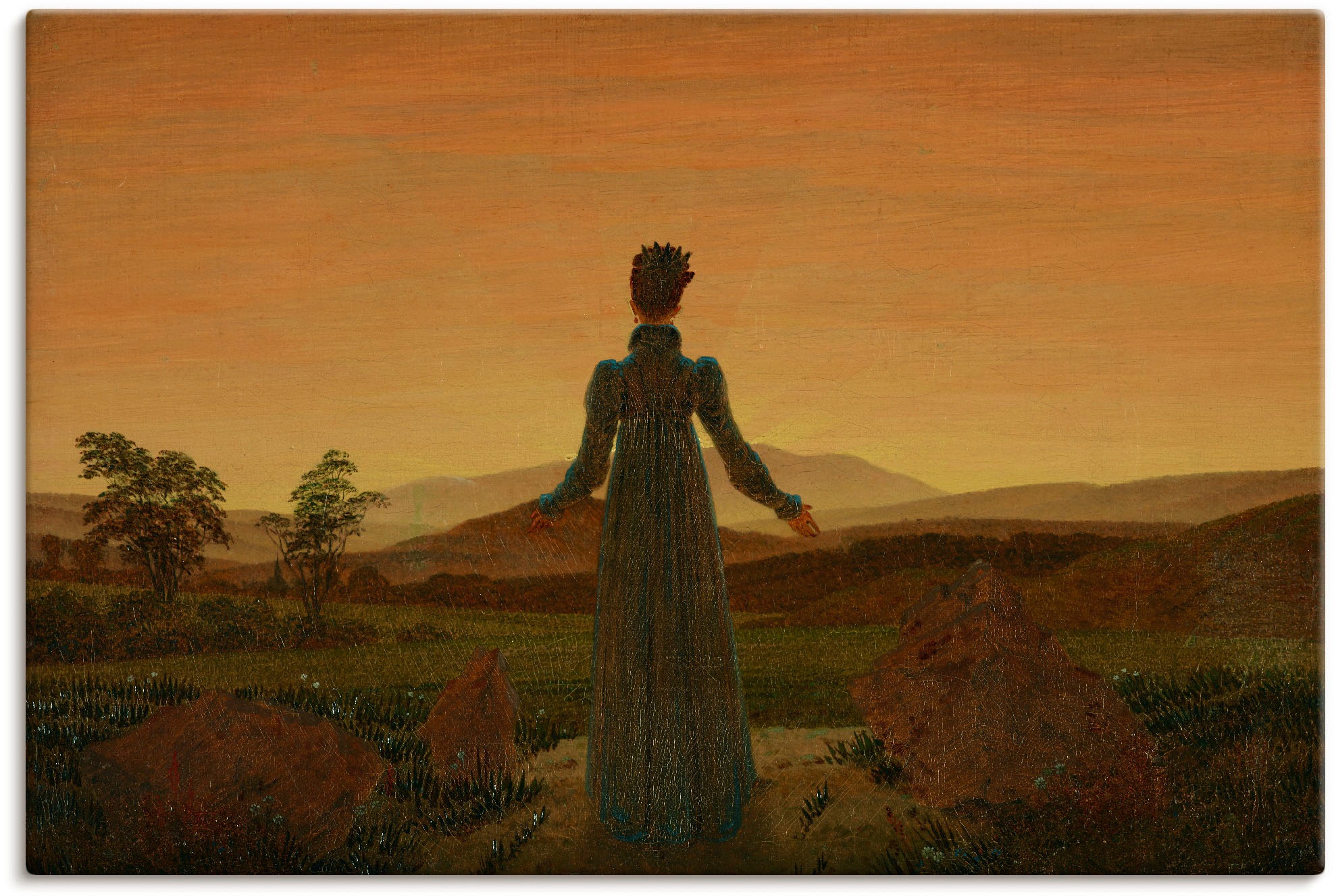 Image of Artland Wandbild »Frau vor der untergehenden Sonne«, Frau, (1 St.), in vielen Grössen & Produktarten - Alubild / Outdoorbild für den Aussenbereich, Leinwandbild, Poster, Wandaufkleber / Wandtattoo auch für Badezimmer geeignet bei Ackermann Versand Schweiz